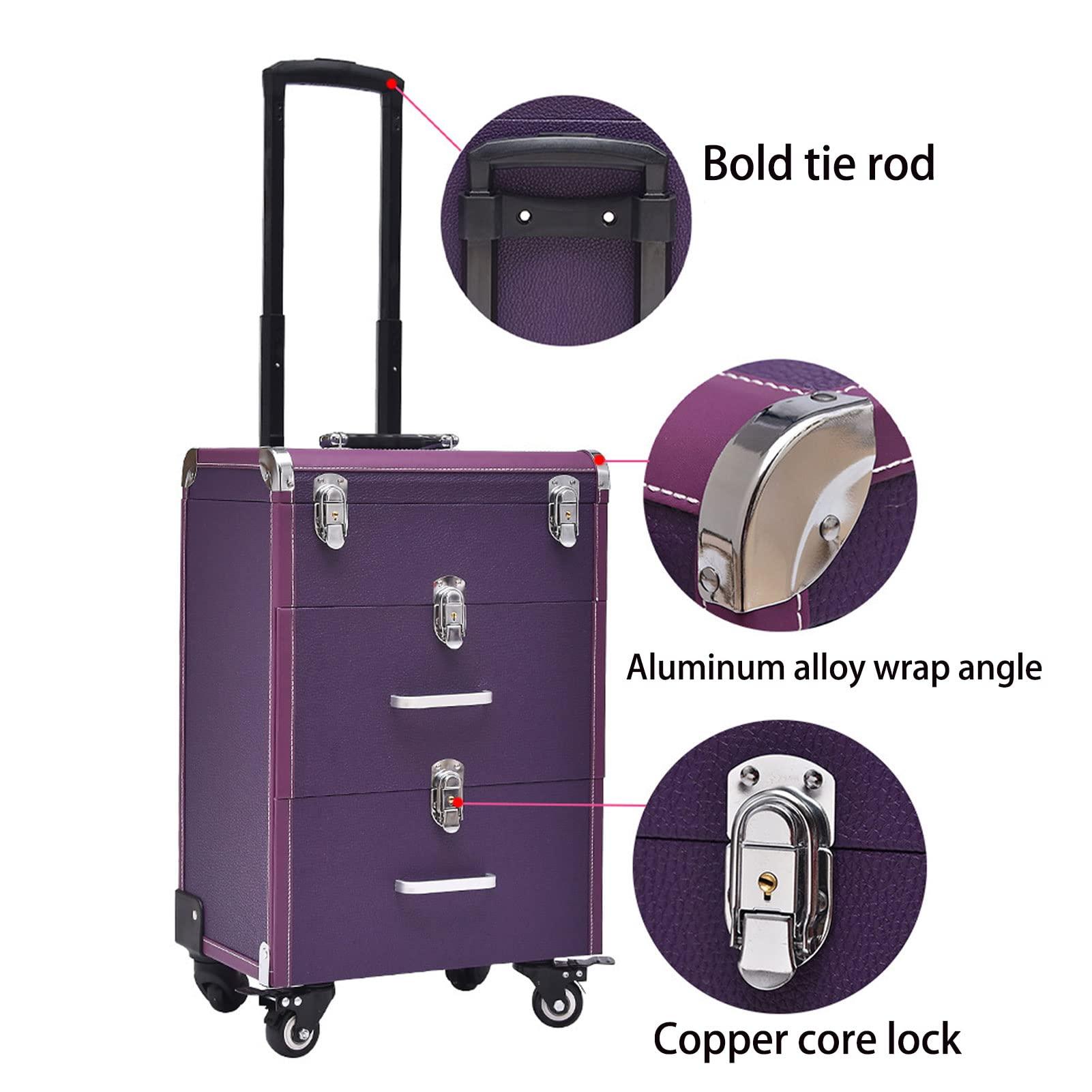 DWLOMHE DWLOMHE Rolling Makeup Train Case Cosmetic Train Case Large Vanity Case with Wheeled Organizer Travel Beauty Vanity Handle Case