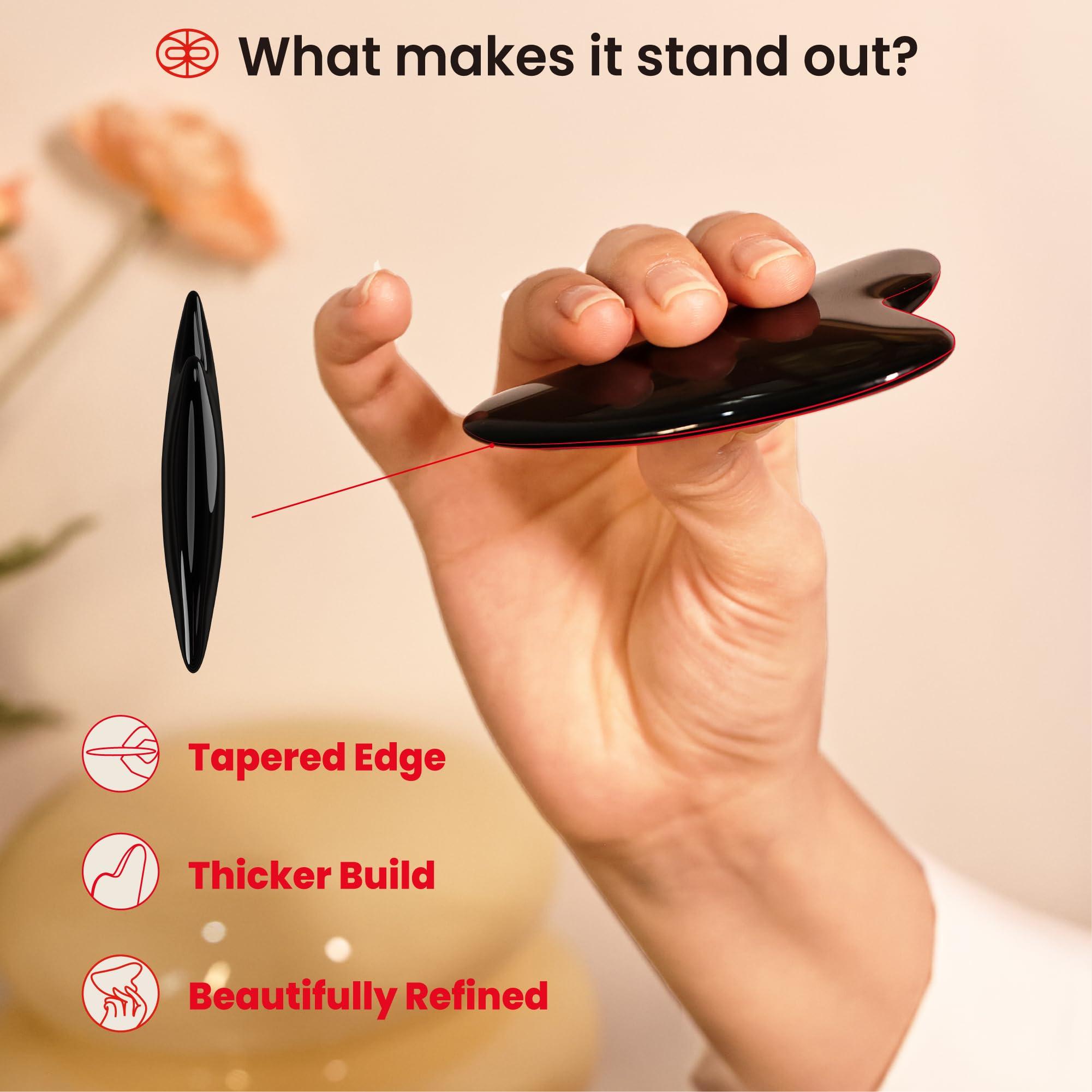 Rena Chris Rena Chris Gua Sha Facial Tools-Fuller, Ergonomic Black Obsidian Jade Gua Sha Stone for Face Massage,Jawline Sculpting and Puffiness Reducing,Skin Care Massager(Black)