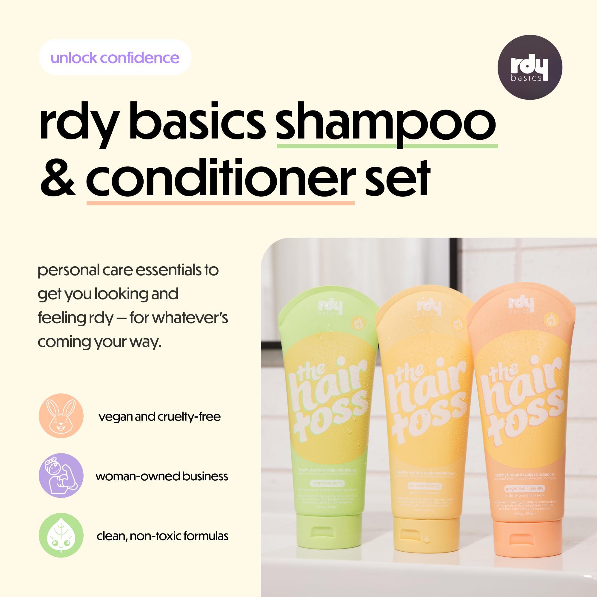 rdy basics The Hair Toss Detangling Shampoo & Conditioner Set, Lightweight Low Ph for Strengthening and Detangling All Hair Types | Paraben & Sulfate Free for Sensitive Scalp | 13.5oz (White Lily & Lemongrass)