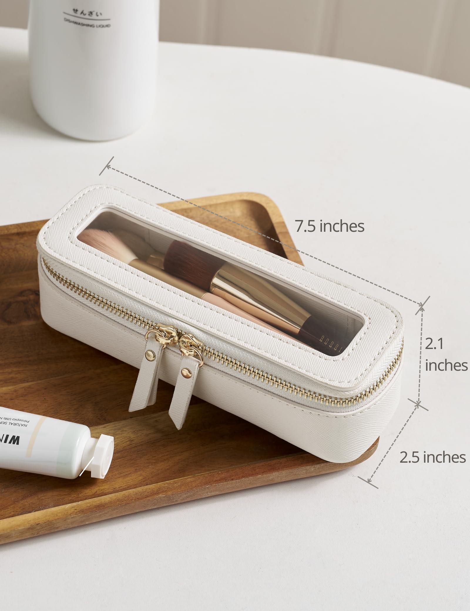 Popvibe Popvibe Slim Makeup Brush Bag Travel Clear Toiletry Bag for Women Cute White Make Up Bag for Traveling Cosmetic Bag Organizer Waterproof Tansparent Beauty Makeup Case