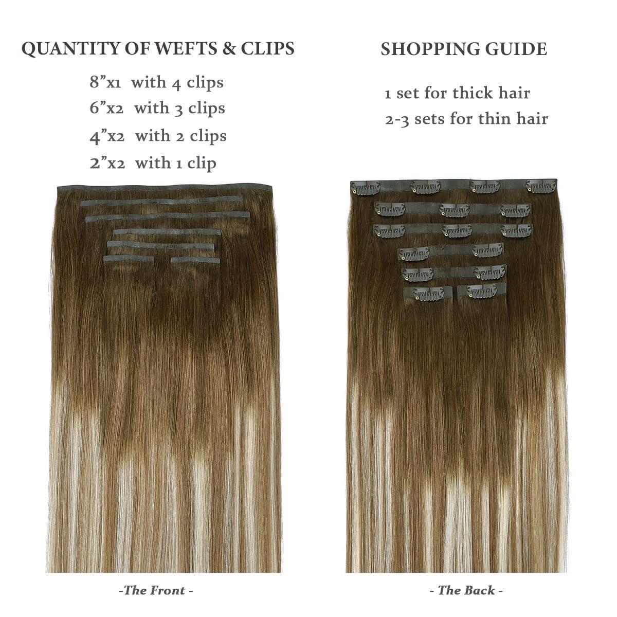 hotbanana HOTBANANA Clip in Hair Extensions 24 inch 160g 7pcs Walnut Brown to Ash Brown and Bleach Blonde Clip in Remy Human Hair Extensions Straight Hair Invisi Edge Clip Hair Full Head