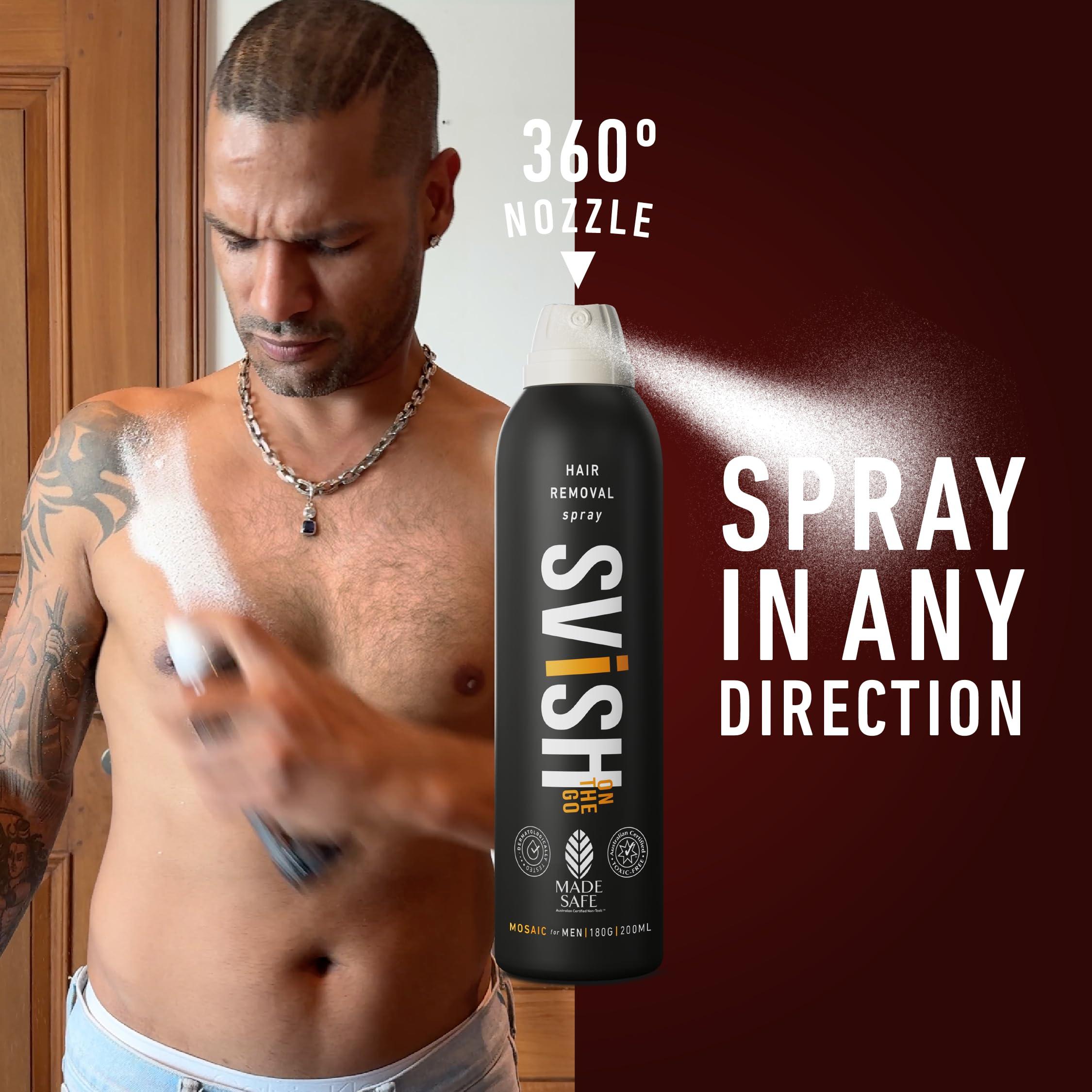 SVISH ON THE GO Svish On The Go Painless Body Hair Removal Spray for Men (200ml) | Made Safe Certified | For Chest, Legs, Under Arms | With Post Hair Removal Cream (25gm)