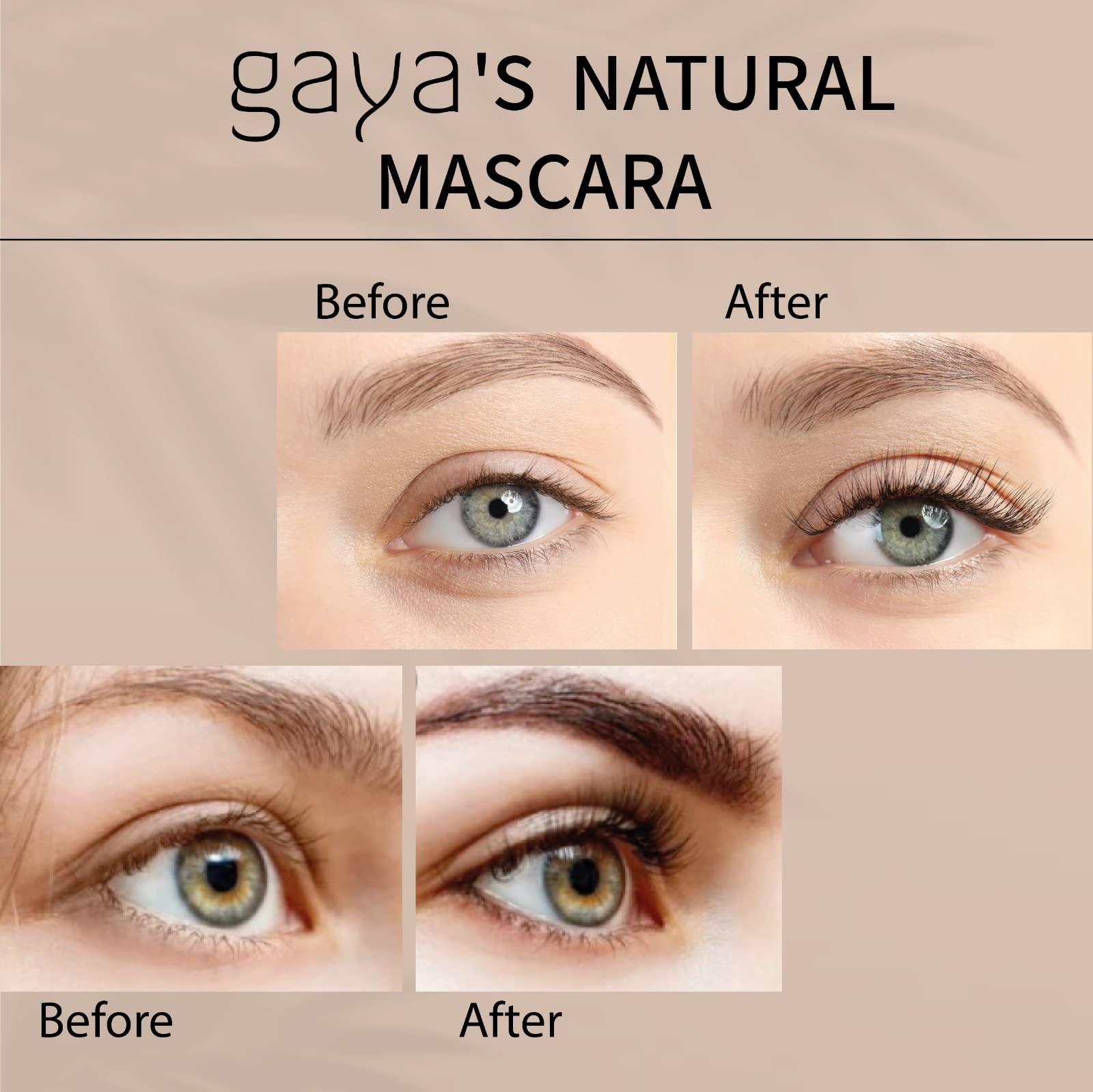 Gaya Cosmetics Vegan Brown Mascara for Sensitive Eyes, Natural Hypoallergenic mascara, Buildable Lengthening and Volumizing for Natural Looking, Cruelty Free, Ophthalmologist Tested- By Gaya cosmetics