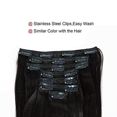 Anrosa Anrosa Yaki Hair Clip in Yaki Hair Extensions Clip in Human Hair Jet black Hair Clip in Extensions for African American Yaki Straight Clip ins Natural Hair 12 Inch