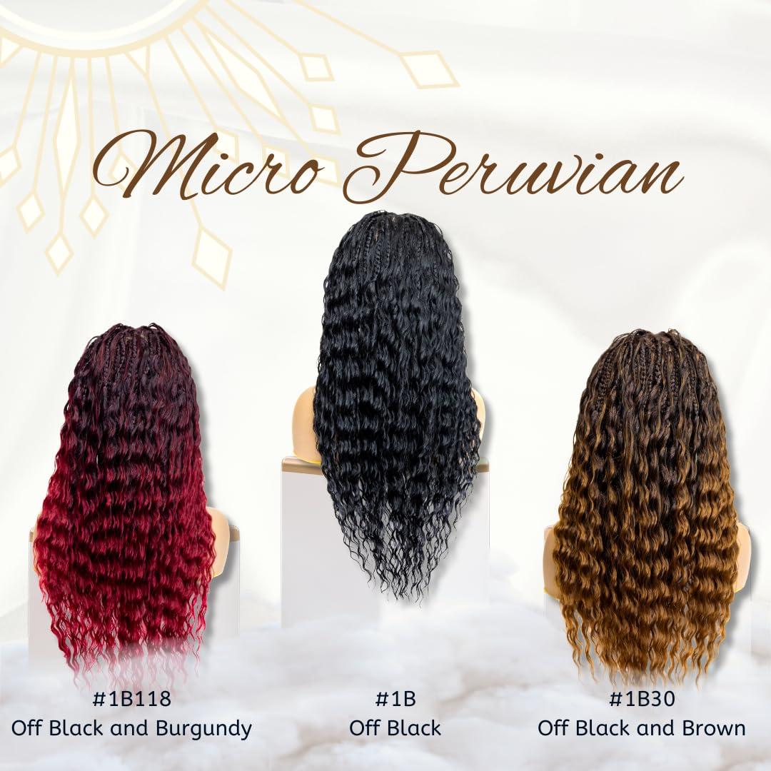 PiB PASSION IS BEAUTY PIB 24 Inch Single Full Lace Braid Wig - Micro Box Braided Wig with Peruvian Deep Wave - Knotless Braids for Black Women - Boho Style Curly Hair Wig (#T42730 Highlight Mix)