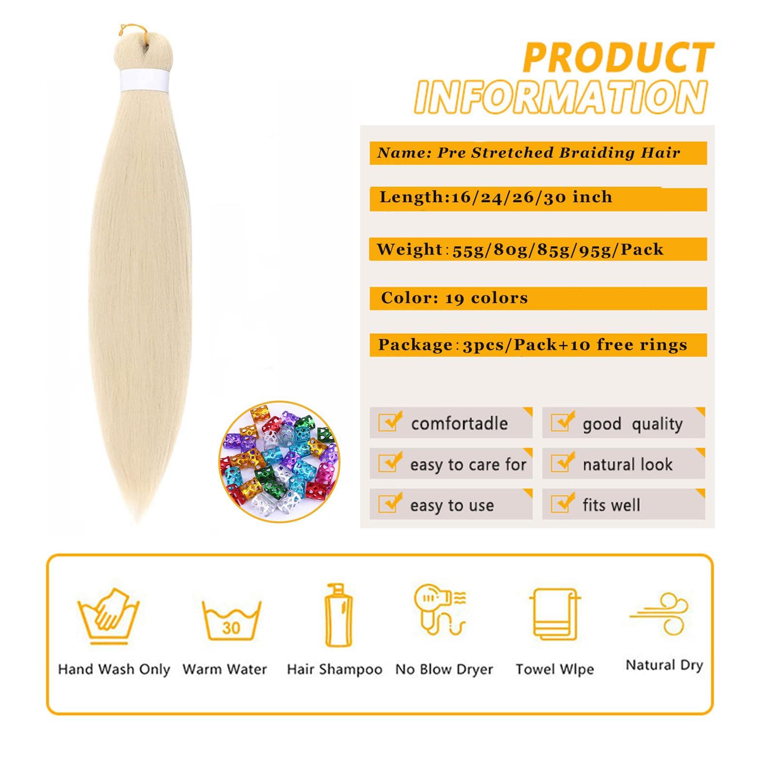 Roalnce Braiding Hair Pre Stretched for Women Hair Extensions Box Braids Soft Synthetic Knotless Yaki Texture Hot Water Setting Braid Blonde 613 (16inch 3Packs)