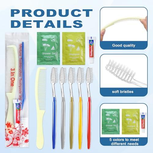 fafortune Bulk Hygiene Kits for Homeless,Disposable Toothbrushes with Toothpaste and Comb for Homeless Individually WrappedBasic Toiletry Kits Travel Size Shampoo And Body Wash For Hotel,Air Bnb Charity(40)