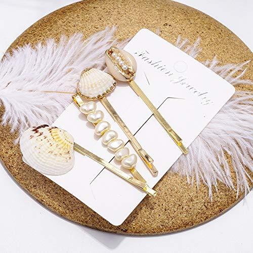Doubnine Doubnine Hair Clips 4PCS Gold Mermaid Shell Cowrie Freshwater Bangs Clips Beach Headpiece Wedding Hair Accesories