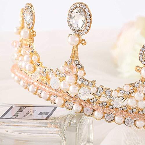 Fdesigner Fdesigner Baroque Wedding Crown and Tiaras Rose Gold Pearl Rhinestone Bride Crown Queen Tiara Princess Crown for Women and Girls