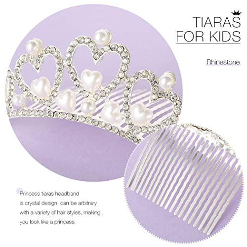 Kilshye Kilshye Princess Tiara Comb Pearl Heart Crown Combs Silver Rhinestones Hair Piece Bride Costume Hair Accessories for Women and Girls