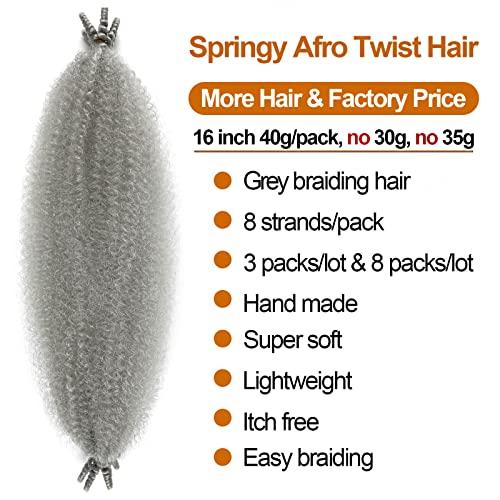 Chicmoi Spring Twist Hair Gray Marley Twist Braiding Hair 16 Inch Springy Afro Twist Hair for Faux Locs Passion Twist Hair Distressed Butterfly Locs 3 Pack Grey Crochet Hair for Black Women (16in 3P Gray)