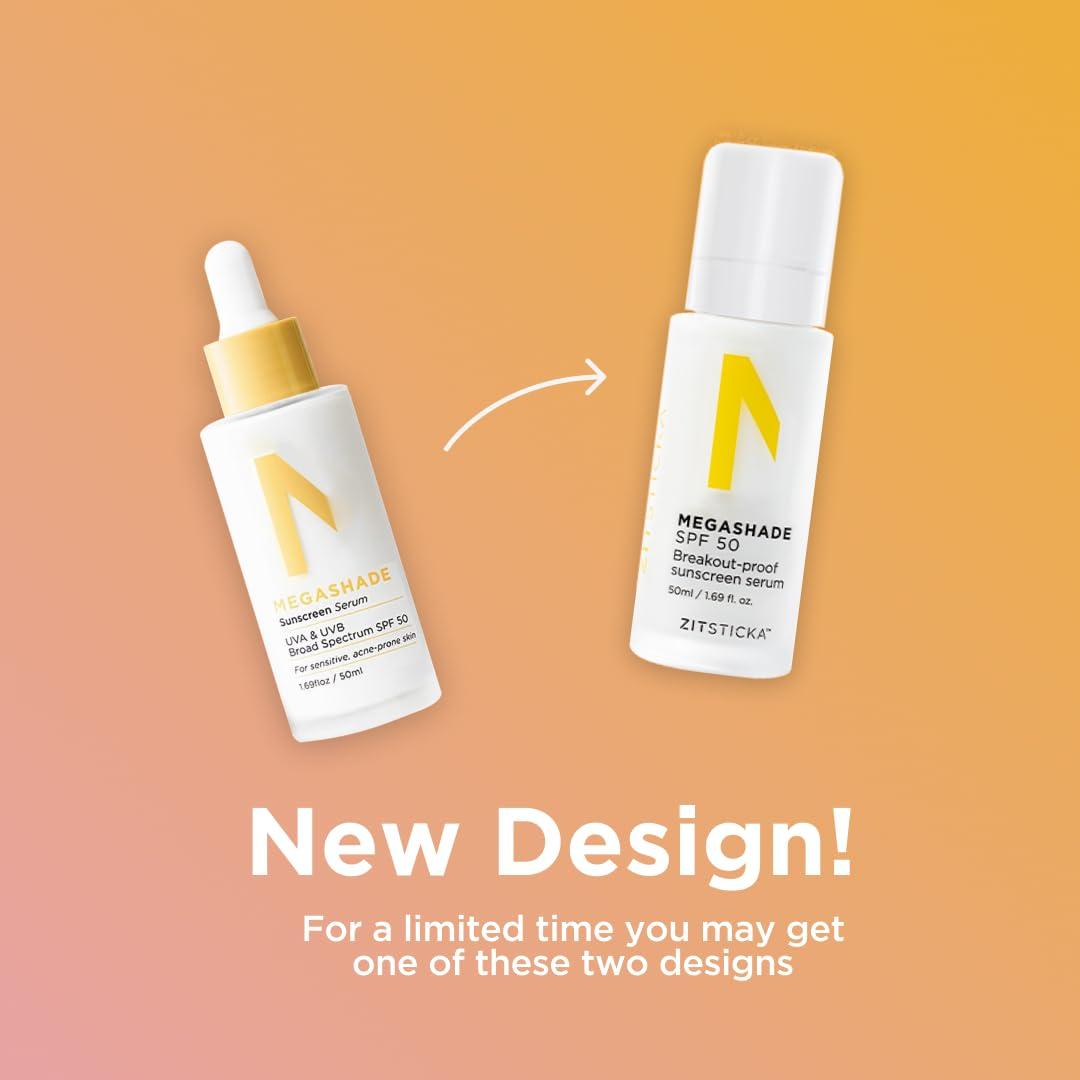 ZitSticka ZitSticka MEGASHADE Sunscreen Serum for Face w/SPF 50-50ml UVA/UVB Protection - Ideal Skin Care for Breakout Prone & Sensitive Skin - Lightweight & Dermatologist Tested