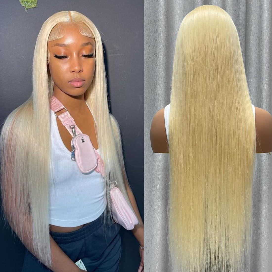 Amecire Amecire Blonde Wig Human Hair Wig 34 Inch 613 Lace Front Wig Human Hair for Women 180% Density 13x4 HD Transparent Straight Blonde Lace Front Wigs Human Hair Glueless Pre Plucked with Baby Hair
