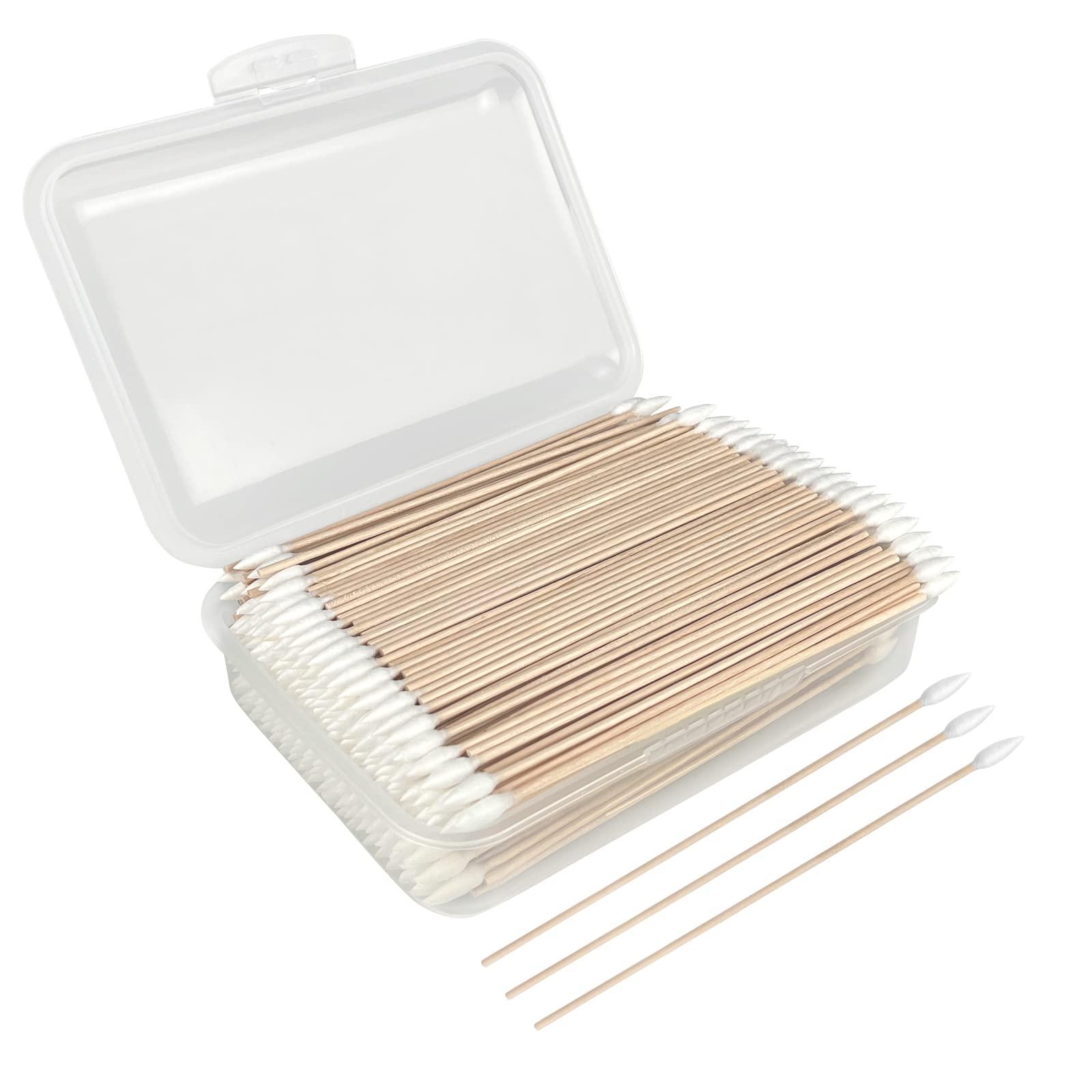 eyxformula 6 Inch Pointed Tips Cotton Swabs - Long Wooden Stick Cotton Buds Pointed Cotton Swabs With Case - Cotton Tipped Applicators For Makeup, Cleaning Gun, Electronics, Hard To Reach Area(400 count)