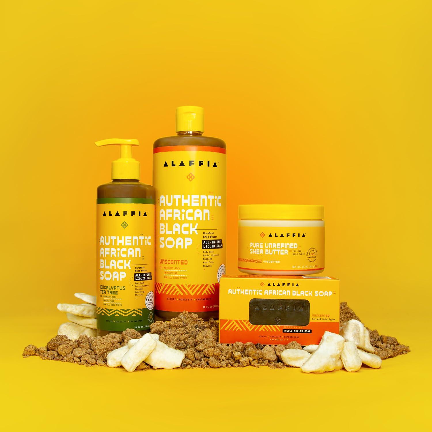 Alaffia Alaffia Authentic African Black Soap Bar - Body Soap, Natural Coconut Oil, Shea Butter & Aromatic Plant Extracts, Ergonomic Bar Soap, Unscented, 8 Oz Ea (Pack of 4)