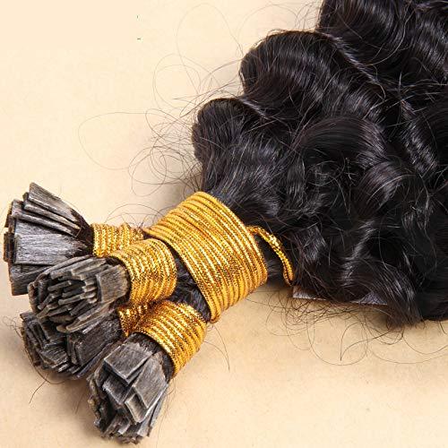 RJ HAIR Malaysian Curly Human Hair Extensions Flat Tip Hair Keratin Hair Extension Pre-bonded Machine Made Capsules Human Hair 100/200 Strands (20inch 100strand, #4 Dark brown)