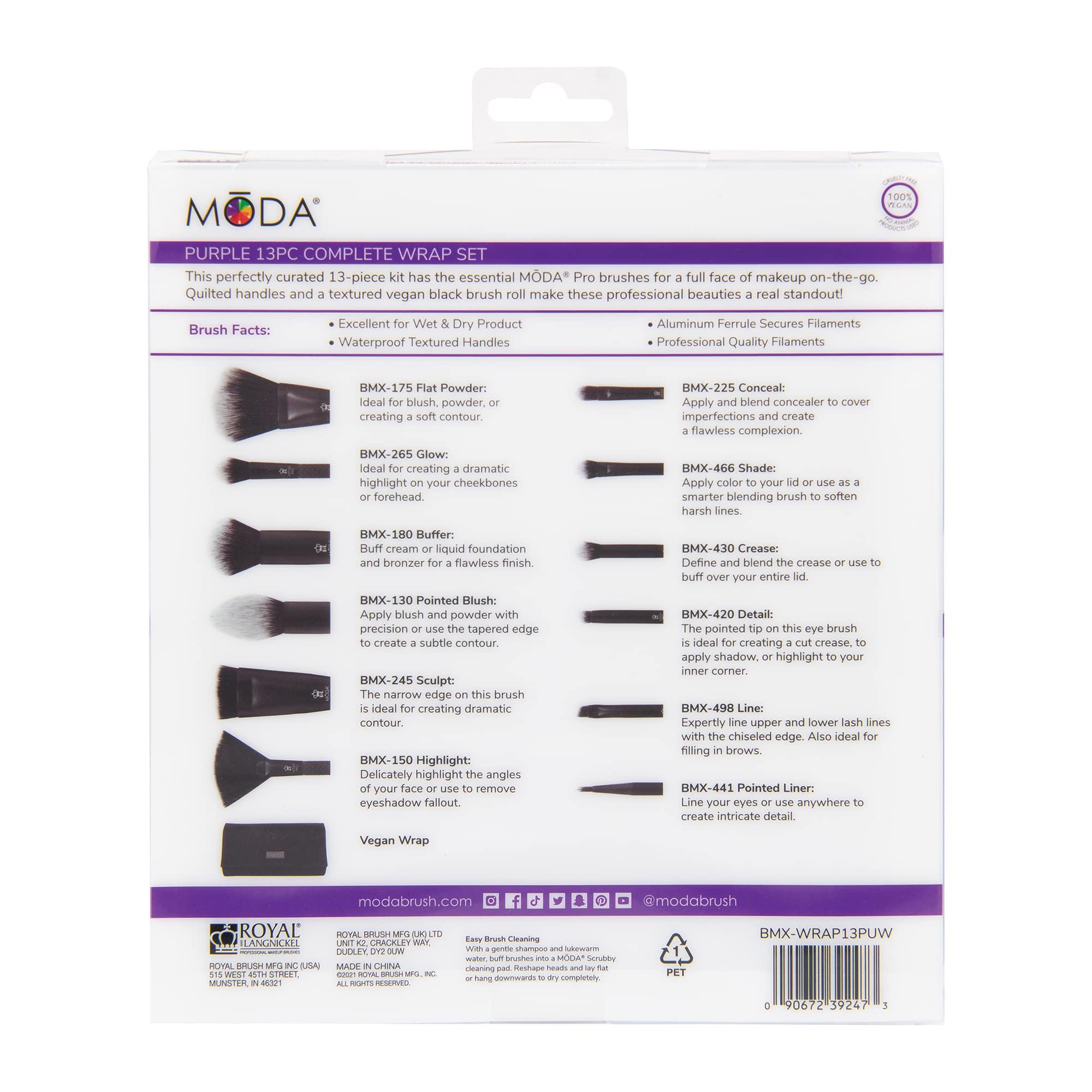 MODA MODA Pro Full Face 13PC Makeup Brush Set with Travel Pouch (Purple)