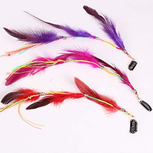 Numblartd Numblartd 6 Pcs Handmade Hippie Feather Clip Comb Hairpin Hair Extensions - Fashion Boho Feather Headdress DIY Hair Accessories for Women Lady