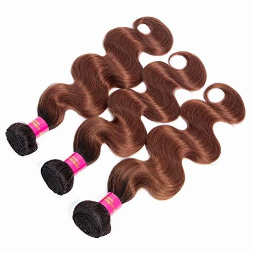 FEEL ME Brazilian Body Wave Ombre Hair Bundles Unprocessed Virgin Human Hair Extensions Ombre Brown Brazilian Hair 3 Bundles Deals Ombre Human Hair Bundles (1b/30, 10 12 14 inch)