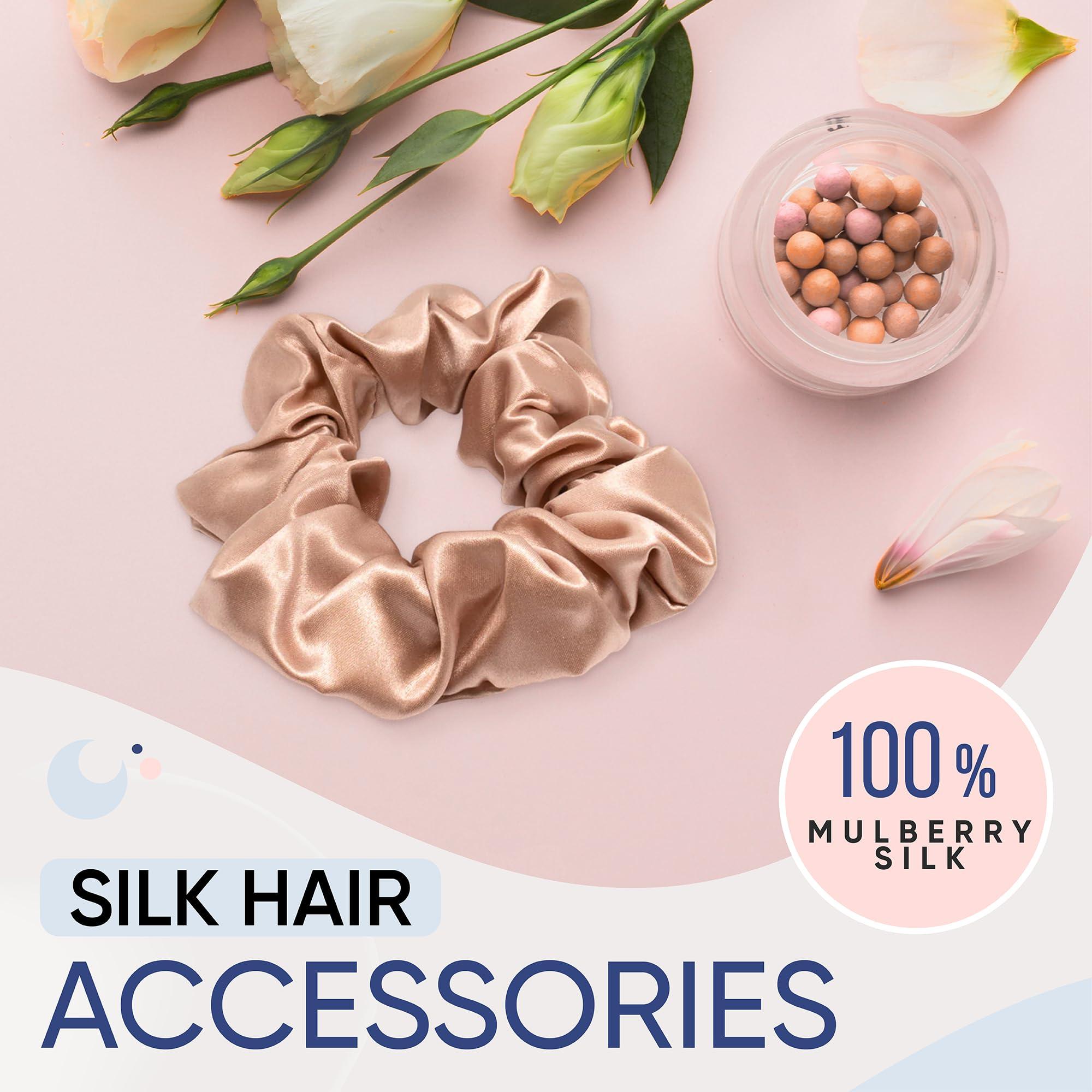 BLISSY Blissy Silk Scrunchies (3 Pack) - 100% Pure Mulberry Silk - 22 Momme 6A High-Grade Fibers - Silk Scrunchie for Straight & Curly Hair - Preventing Breakage, Tangling, & Creasing (Rose Regular)