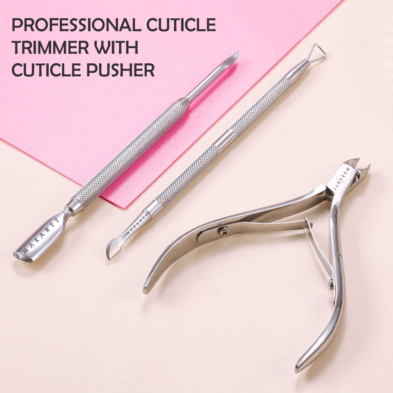 Makartt Makartt Cuticle Trimmer with Cuticle Pusher, Silver Nail Trimmer Nail Care Manicure and Pedicure Kit with Stainless Steel Cuticle Nipper and Dual End Nail Pushers for Home Salon Use (Pack of 3 PCS)