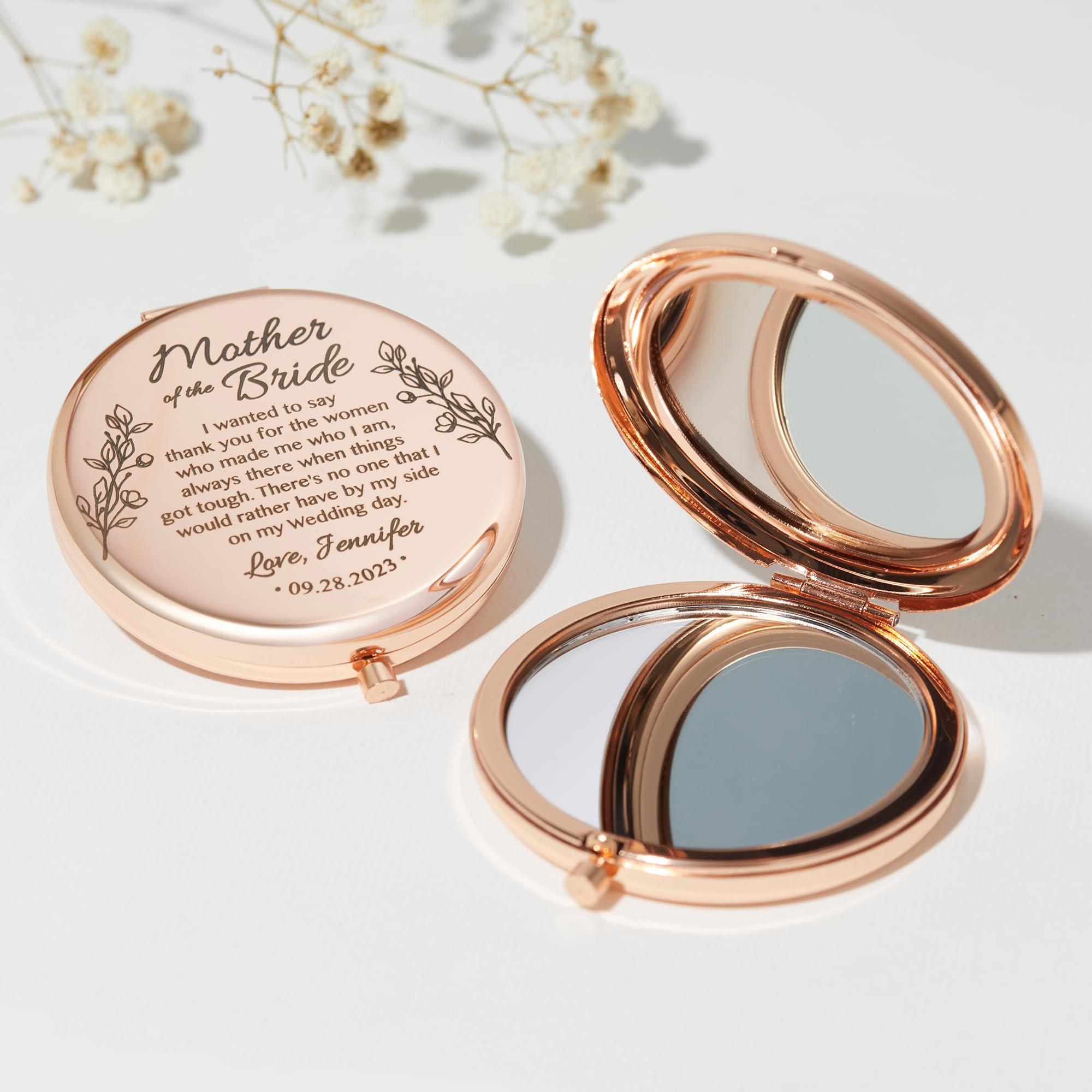 MINUTESTRY MINUTESTRY Mother of The Bride Pocket Mirror, Custom Compact Mirror for Mom on Wedding, Gift from Bride, Mom Wedding Gift, Wedding Jewelry
