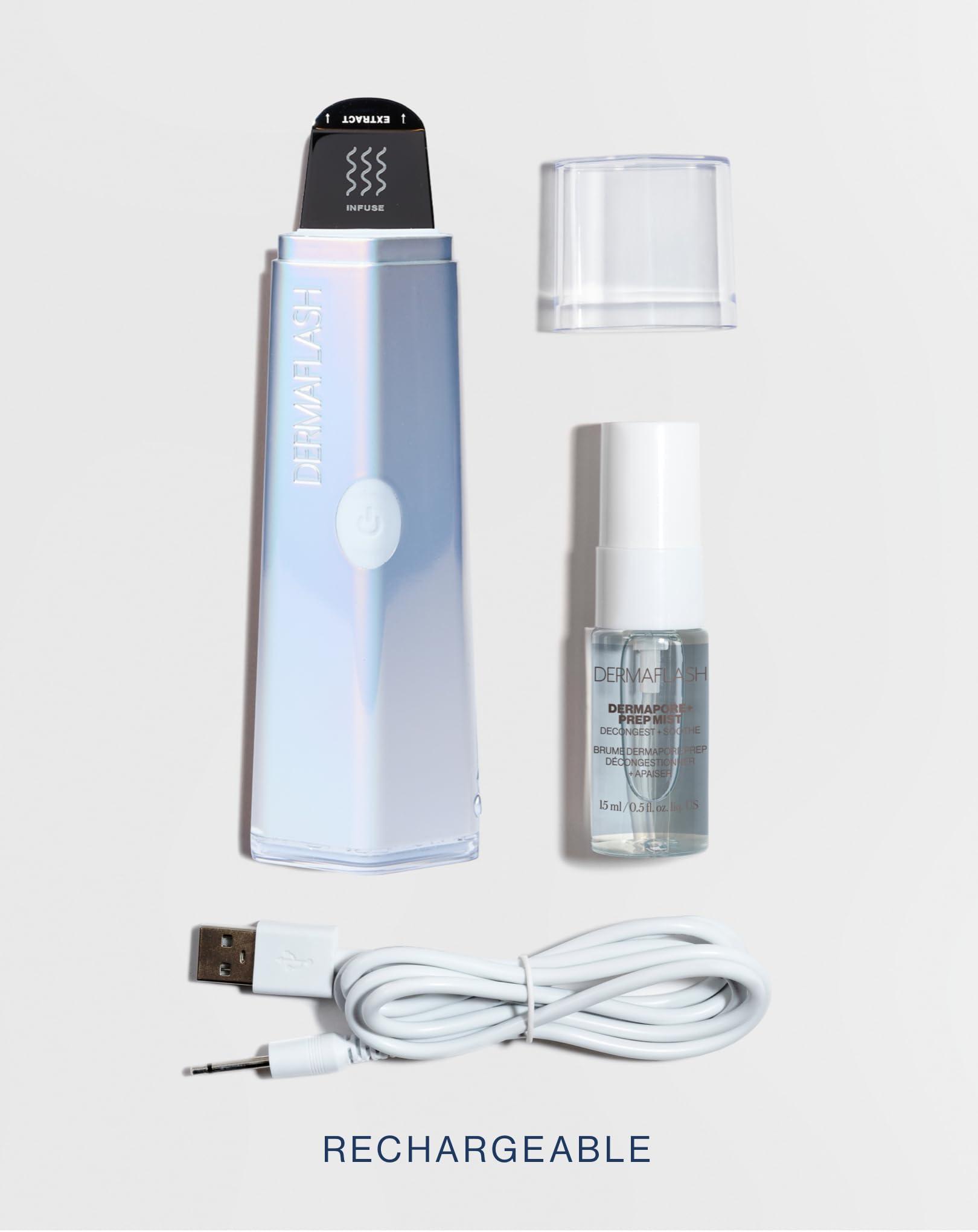 DERMAFLASH DERMAFLASH DERMAPORE+ Skin Care Device, Ultrasonic 2-in-1 Pore Extractor and Serum Infuser, Holiday Metallic
