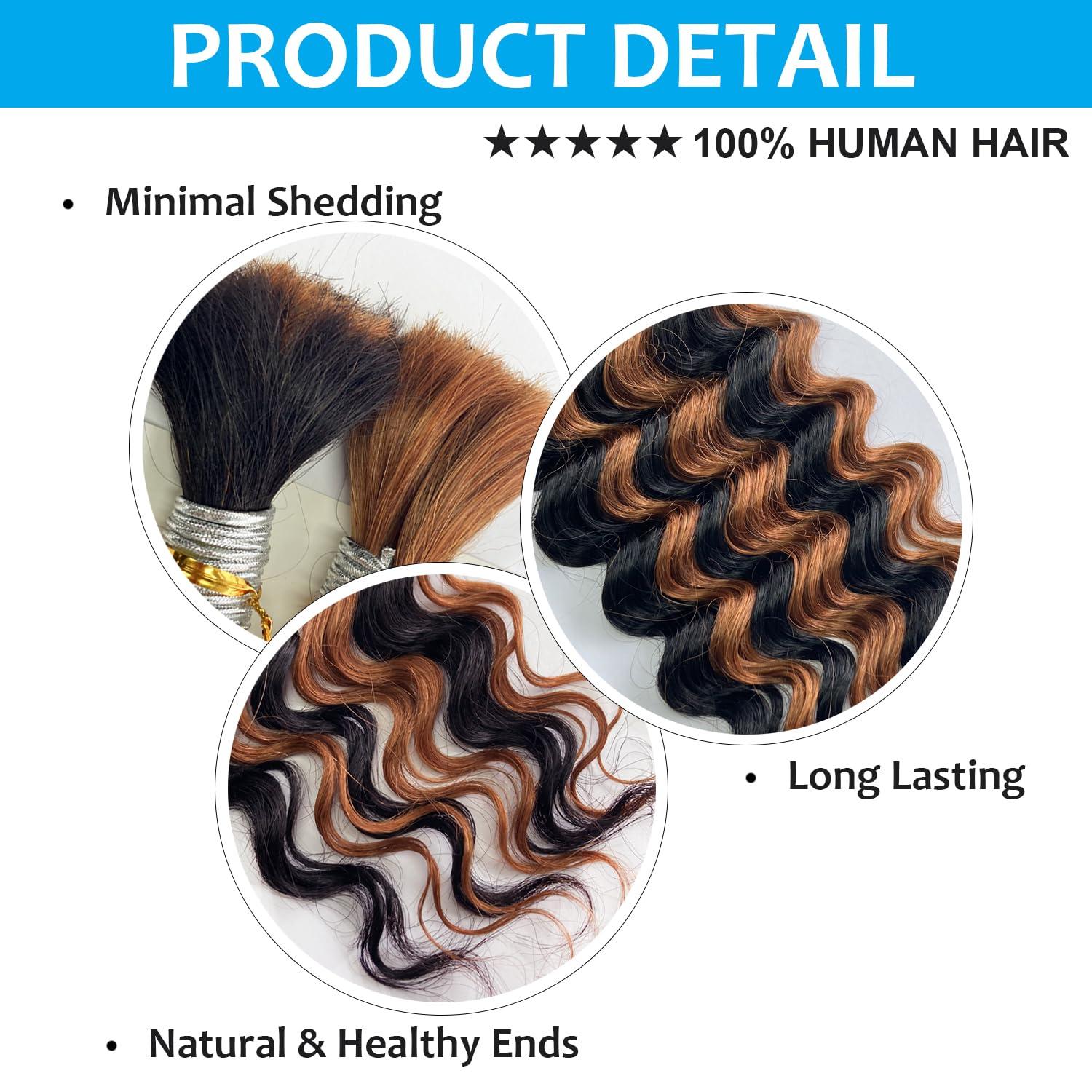 Hoscod 1B/30 Boho Hair for Braiding - 26 Inch 100g Deep Wave Bulk Human Hair Bundles - Wet and Wavy, Curly Braiding Hair for Bohemian Braids