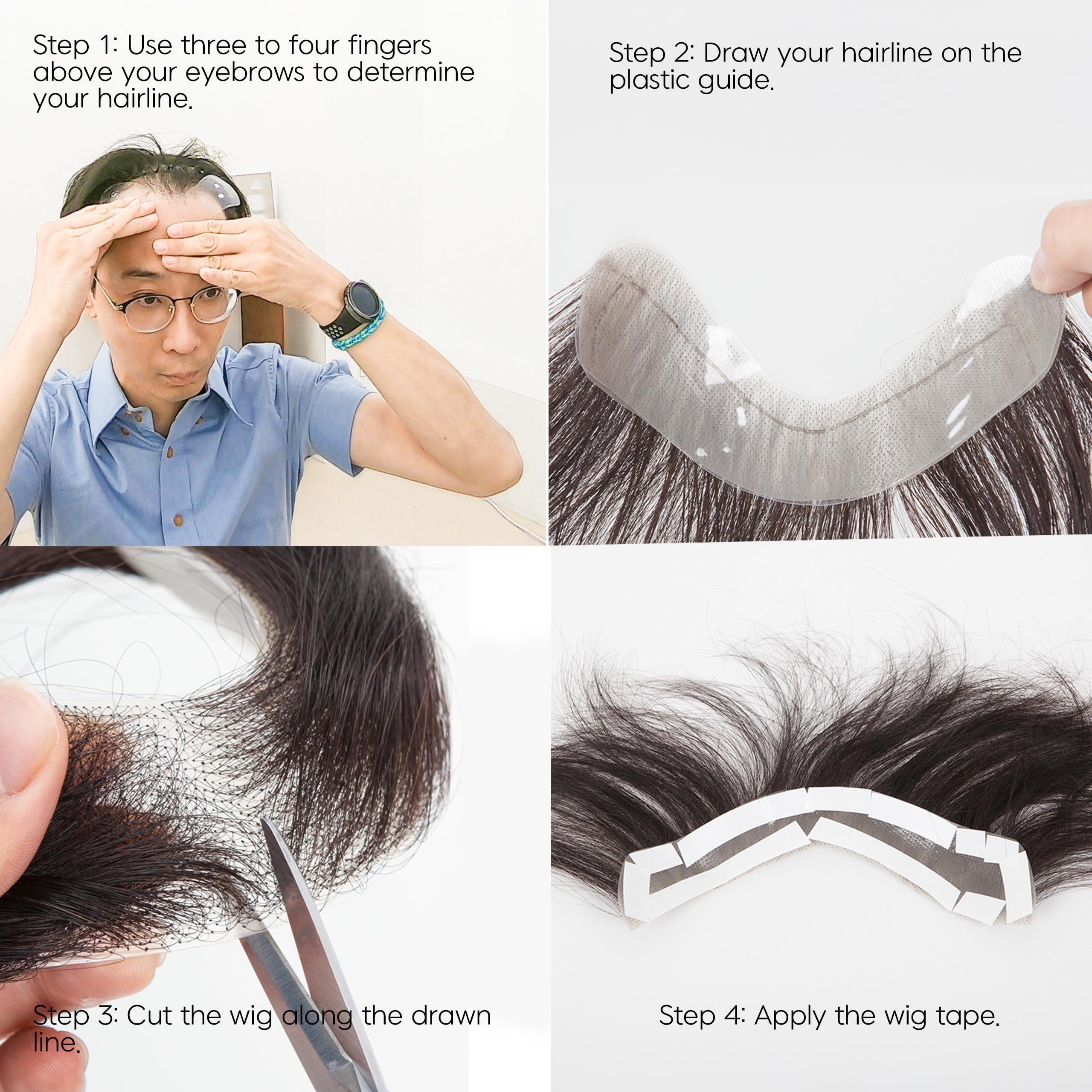 JY STORE Generic Men\'s 100% Human Hair Crown Partial Wig for Receding Hairline, M-Shaped Balding, and Alopecia Areata, Natural Black