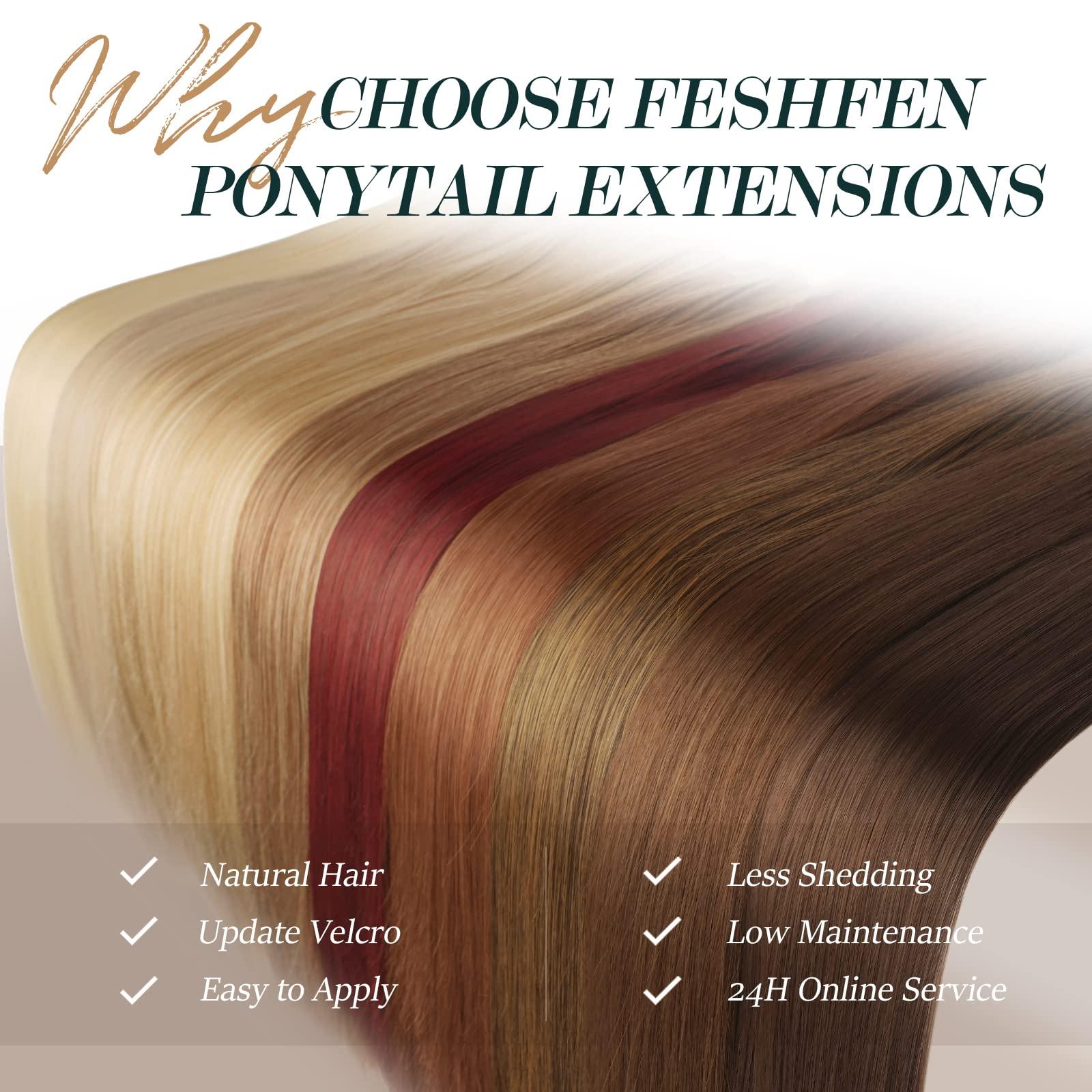 FESHFEN FESHFEN Straight Ponytail Extensions - 28 Inch Long Wrap Around Synthetic Ponytails Hair Piece Pony Tails Extensions Hairpieces for Women, Brown