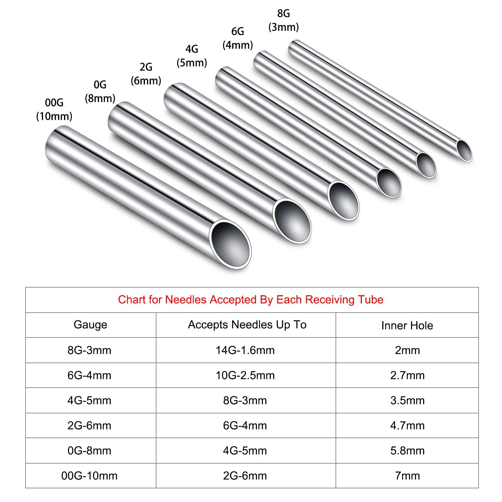 DJCIW DJCIW 00G Receiving Tubes for Piercing Needles, 316L Surgical Stainless Steel Holding Piercing Tool for Ear Nose Septum Belly Cartilage Daith Rook Piercing (10mm)