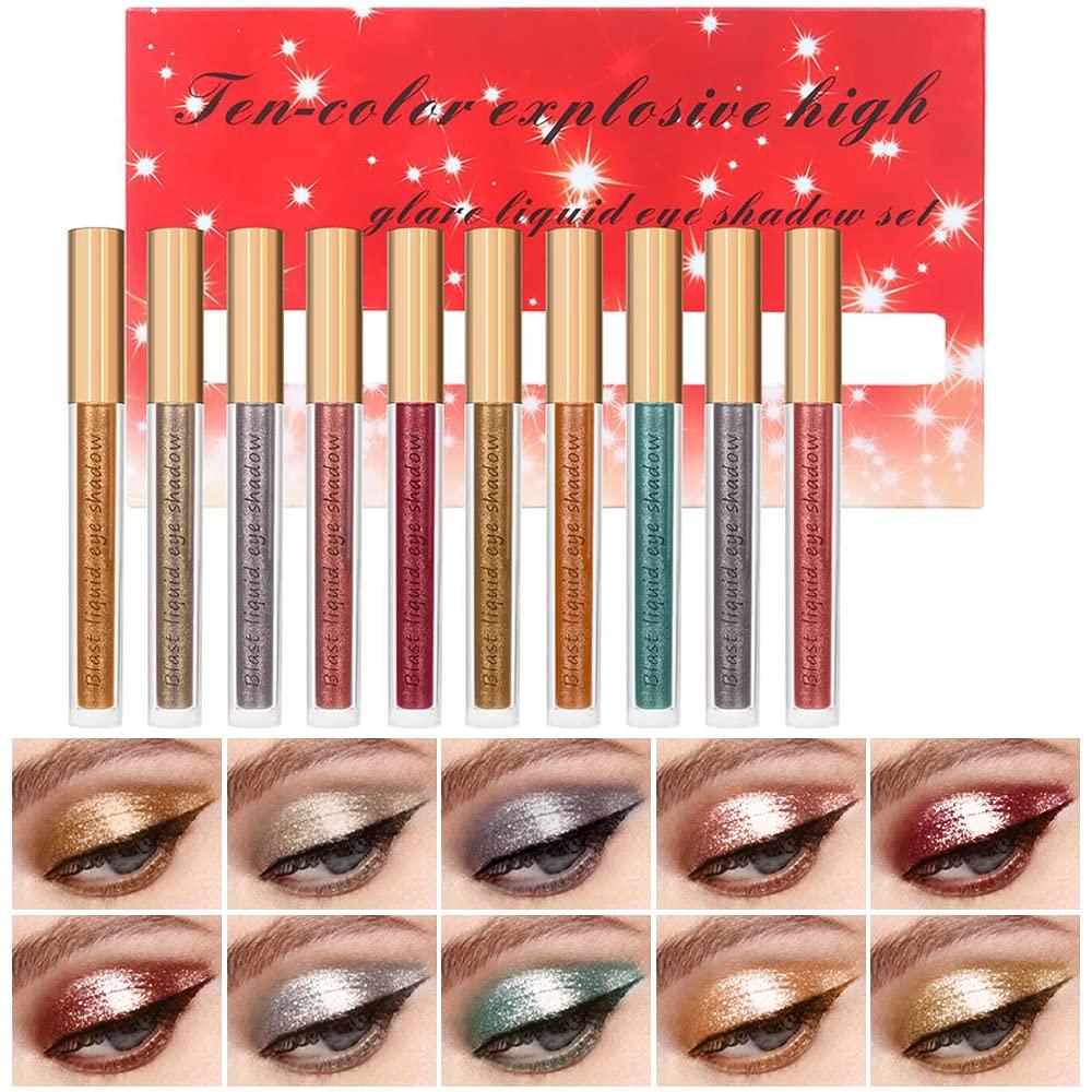 VERONNI VERONNI Liquid Glitter Eyeshadow Set,10 pcs Glitter Eyeshadow Makeup Kit, Metallic Shimmer Liquid Eye Shadow, Long Lasting Waterproof Quick-Drying Colorful Glitter Eye Shadow for Women Girls
