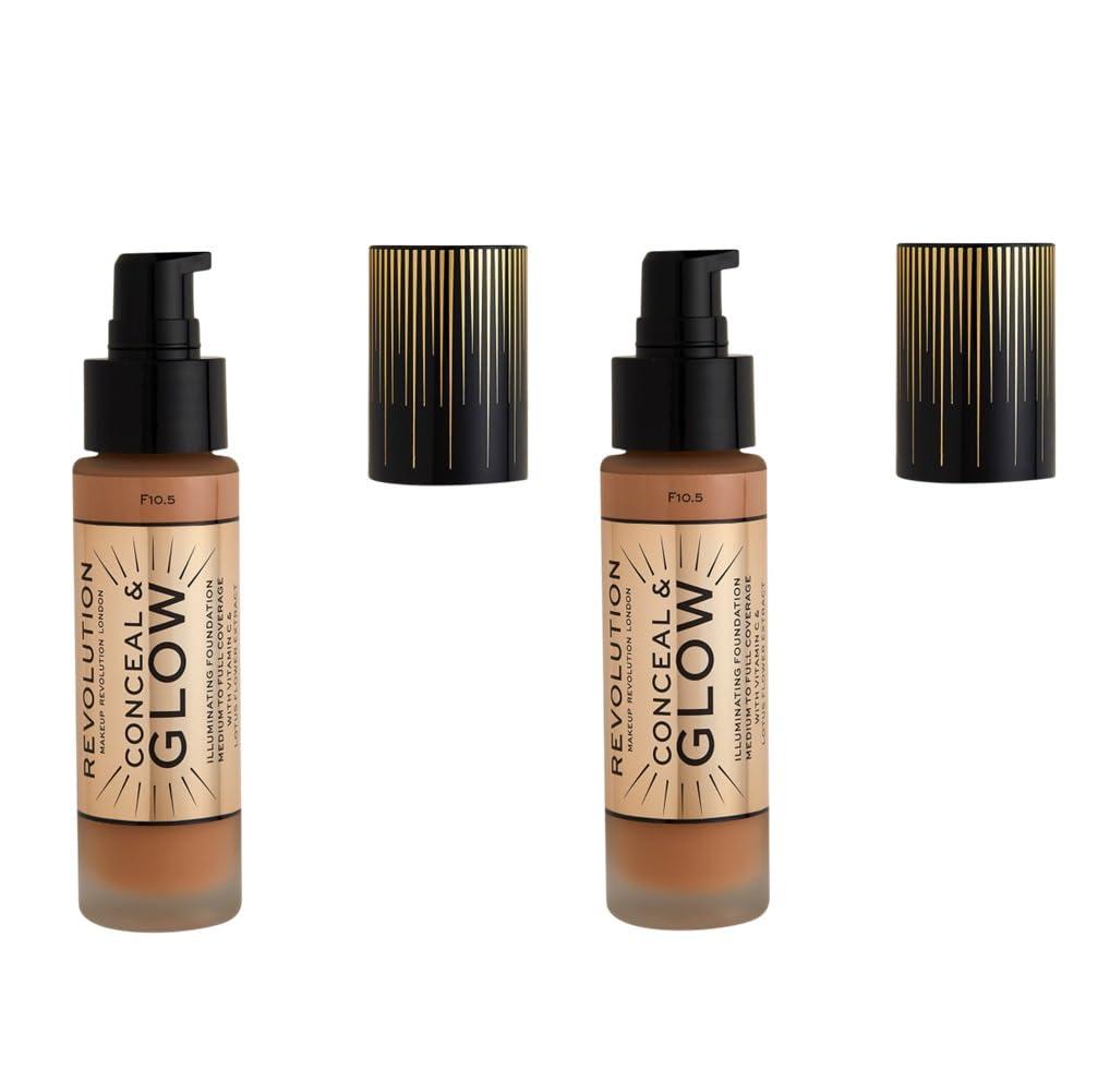 Revolution Beauty London Pack of 2 Makeup Revolution Beauty Conceal & Glow Illuminating Foundation, F10.5