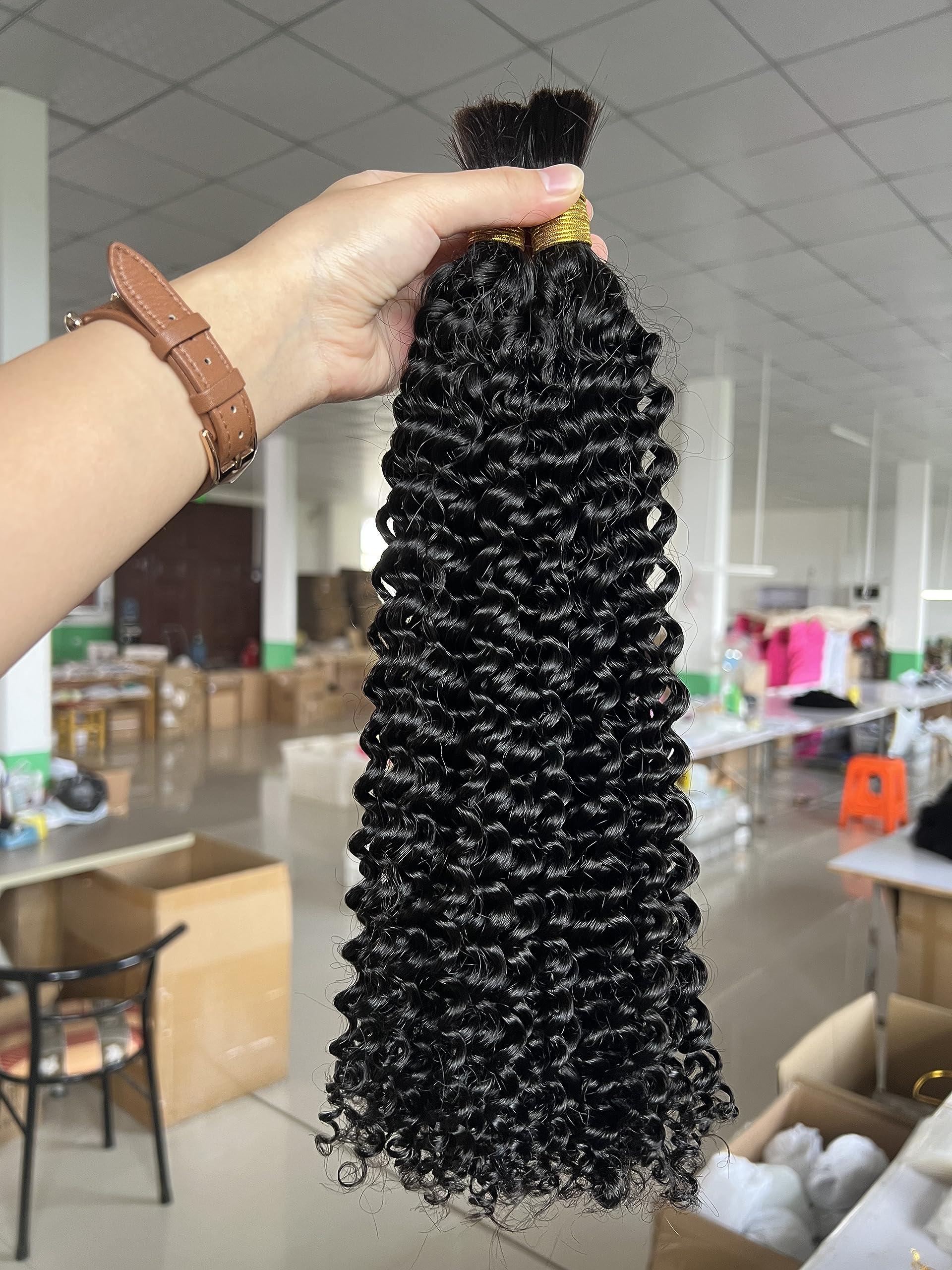 Limited Beauty Micro Bulk Human Hair for Braiding Deep Curly 20 Inch 200g (Pack of 2) Virgin Human Braiding Hair for Micro Braids Hair No Weft Human Hair Braids Extension Double Drown Full End Bulk Hair