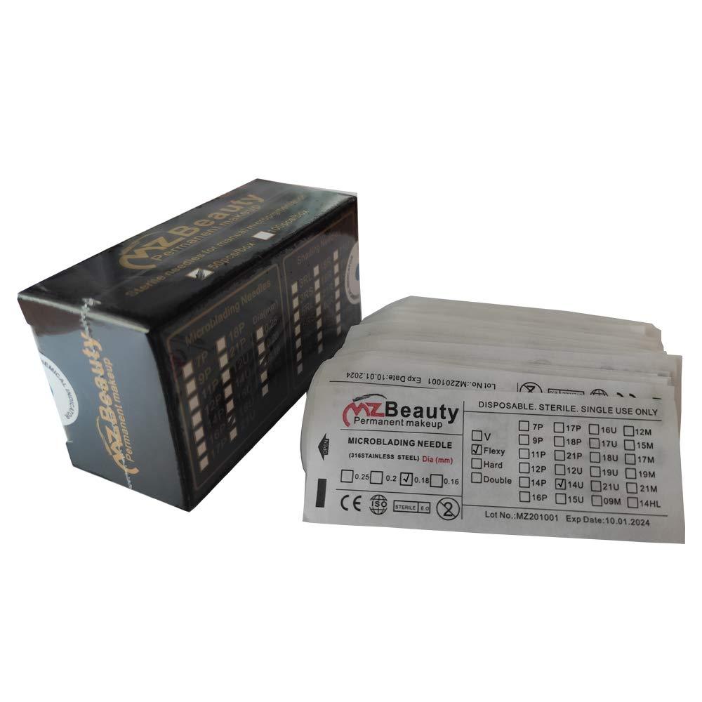 MZ BEAUTY MZ Beauty Nano 0.18mm Microblading Needles Piercing Tattoo needle Microblade for Permanent make up Microblading (Dia 0.18mm, 14U-Shape)