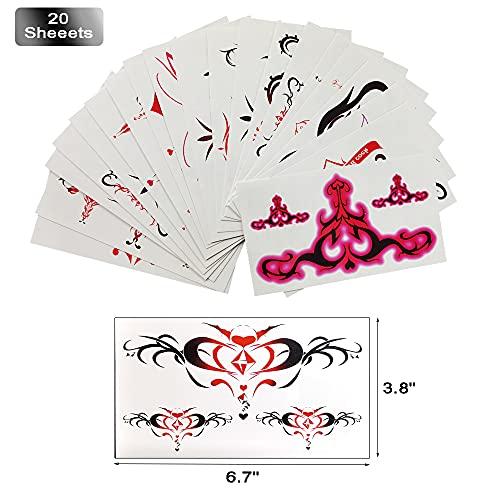 HinchJone Sexy Navel Temporary Tattoos 20 Sheets Large Black Red Lace Abdomen Waist Waterproof Tattoo Stickers for Women Girl Fake Body Tattoos