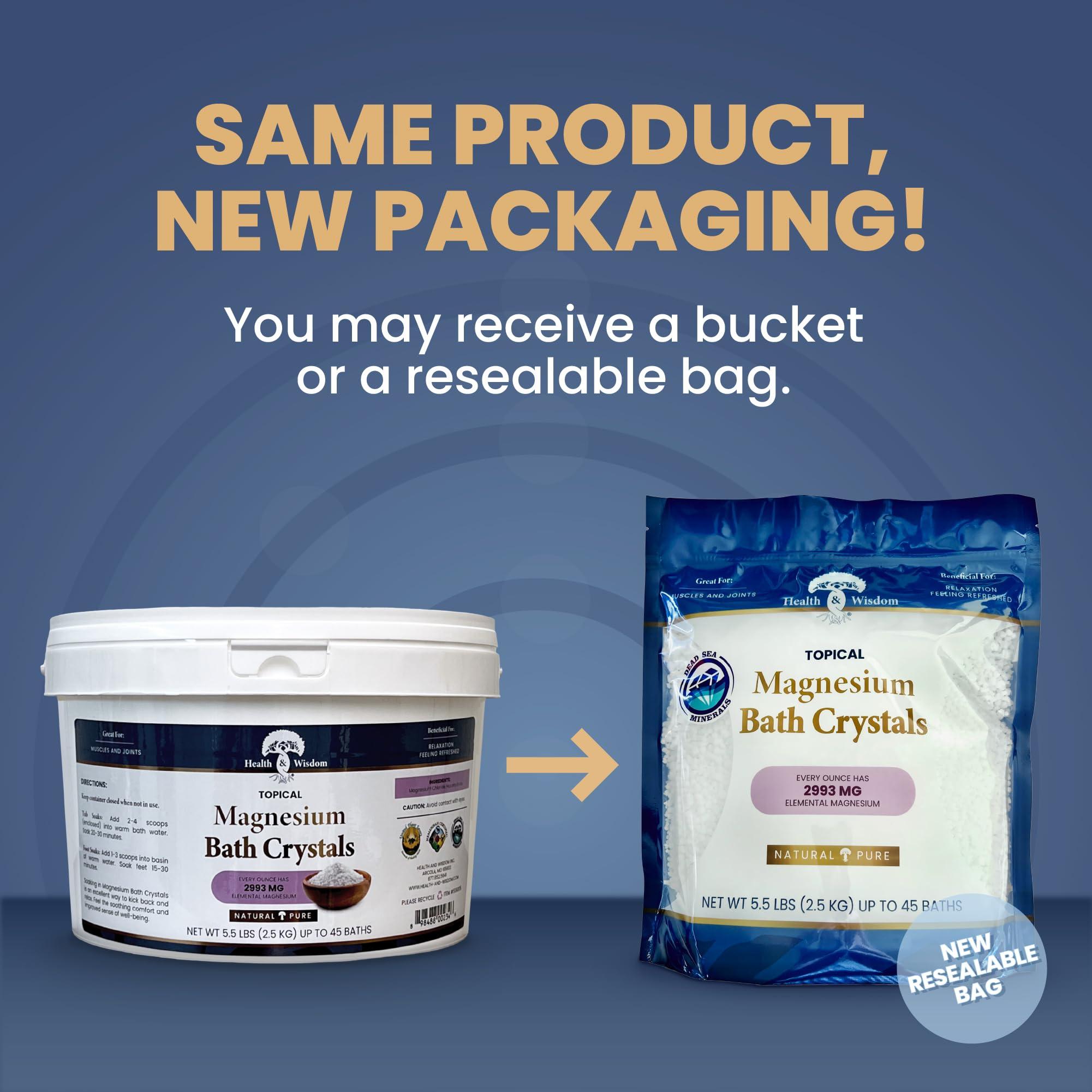 Health and Wisdom Health and Wisdom Magnesium Bath Salt - Magnesium Chloride Flakes for Bath Soak, 4X Epsom Salt Concentration, Unscented Formula, Dead Sea Sourced, Resealable Bag, Zero Additives - 88 Ounces