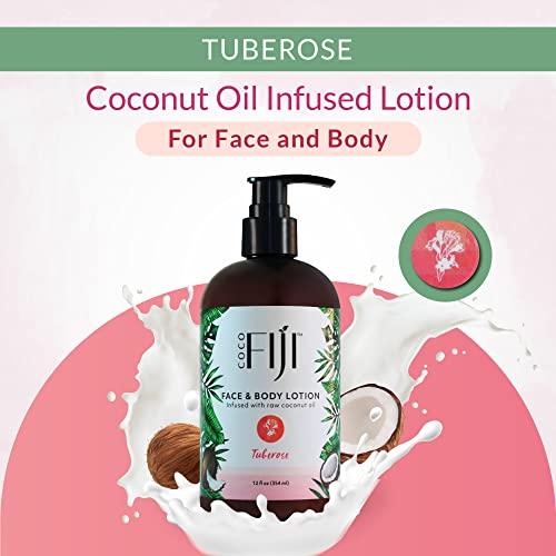 Organic Fiji Coco Fiji Face & Body Lotion Infused With Coconut Oil | Lotion for Dry Skin | Moisturizer Face Cream & Massage Lotion for Women & Men | Tuberose 12 oz, Pack of 1