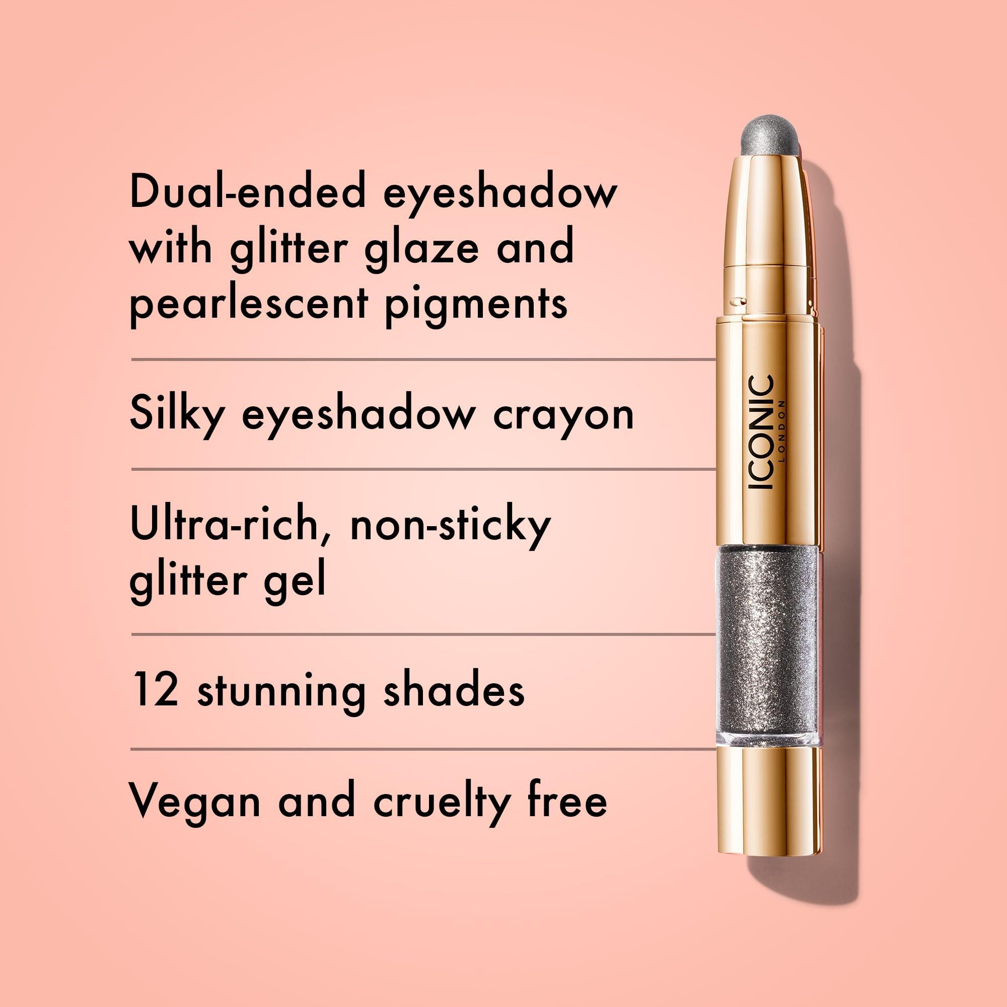 ICONIC LONDON ICONIC LONDON Glaze Crayon | Dual Ended Eyeshadow Stick for Sparkling, Wet-Look Glazed Effect, Cruelty Free, Vegan Makeup, Onyx (Gunmetal) 0.92 oz