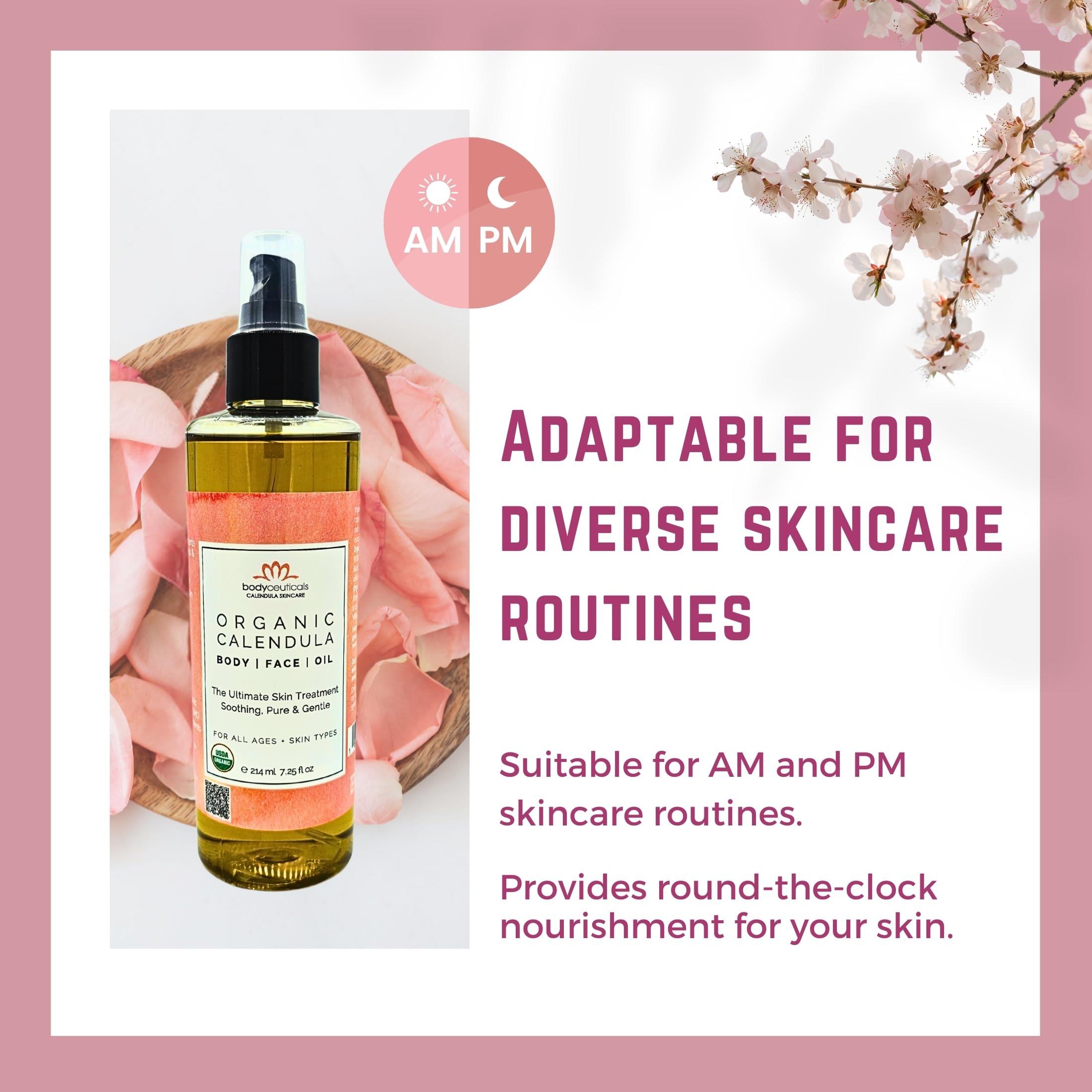 Bodyceuticals Calendula Skincare, Bodyceuticals Ca Bodyceuticals 100% Certified Organic Calendula Oil - High Potency Farm Fresh Flower & Olive Oil | Moisturizing Skincare & Repair| Non-GMO | Vegan | Kosher | Wheat-Free | Gluten-Free | Soy-Free | 7.5oz