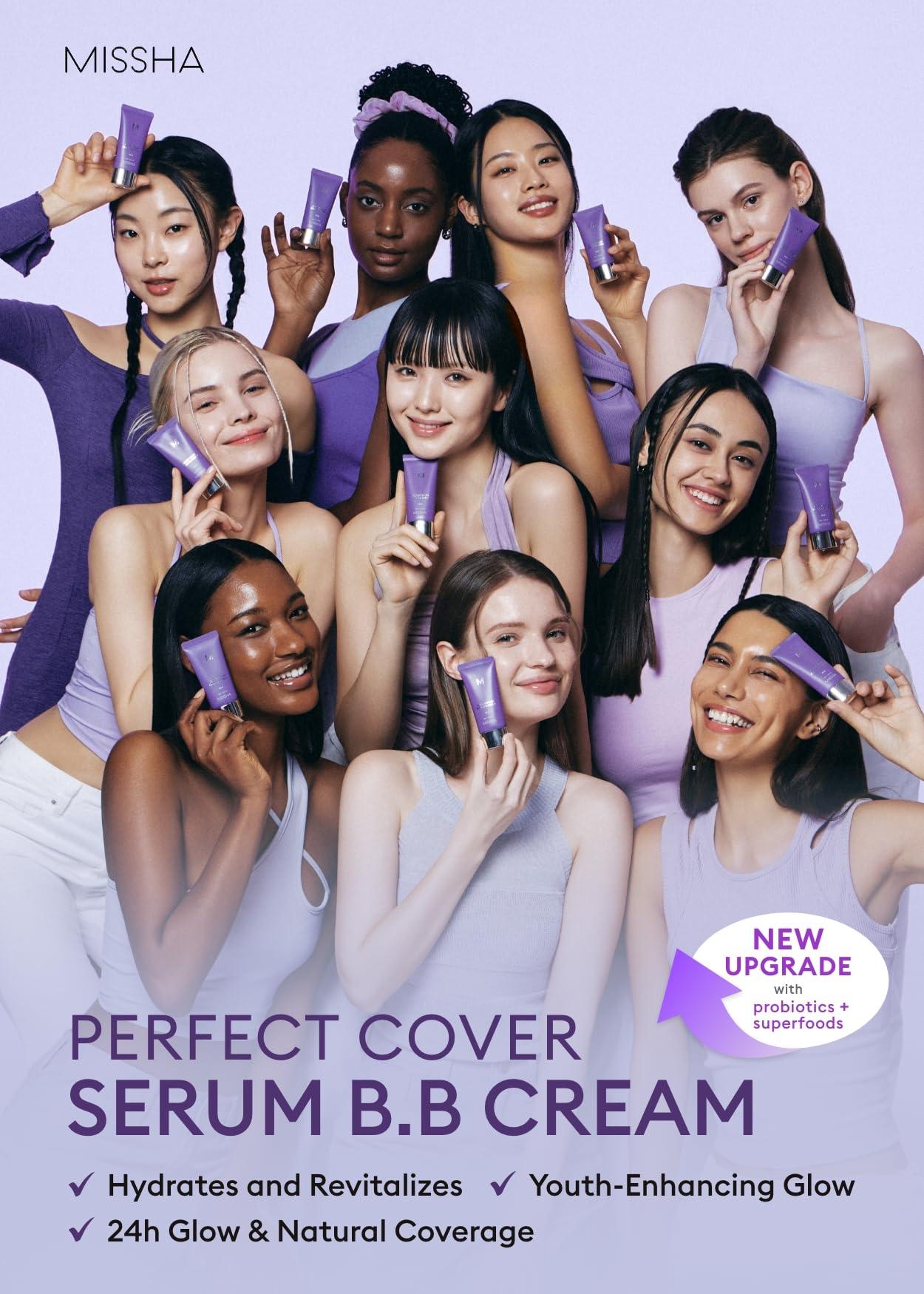 MISSHA MISSHA M PERFECT COVER SERUM BB CREAM No.23 Natural Beige, Skin Care Foundation Makeup, Tinted Moisturizer, Superfood Complex, Buildable Coverage, Glass Skin, Paraben Free, 1.18 Fl oz