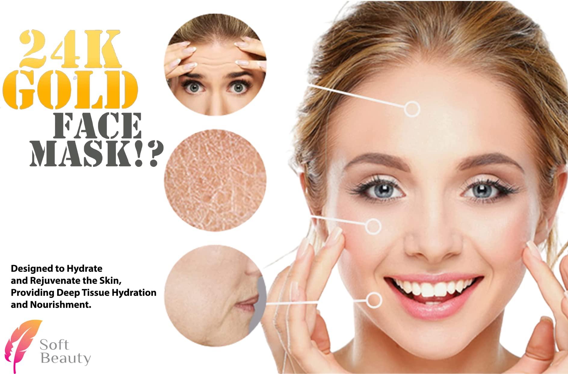 AM99 Gold Gel Collagen Facial Masks - 24K Gold Firming Face Mask -Gold Face Mask(5 pc) -Vegan Gold Facial Mask -Anti Aging, Puffiness, Moisturizing, Deep Tissue Rejuvenation and Hydrates Skin