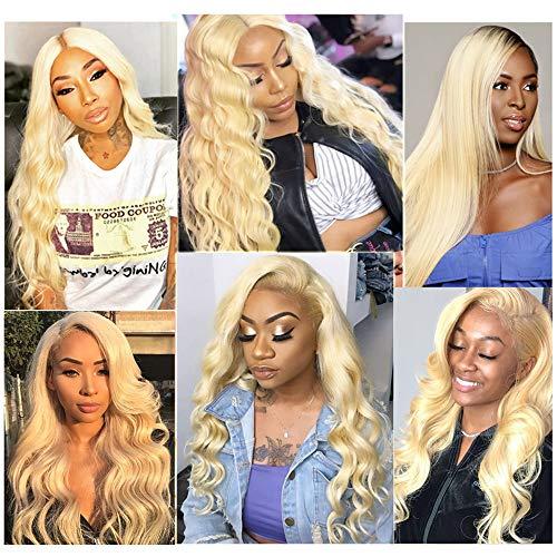 rcmei 613 Bundles with Frontal Peruvian Hair Blonde Body Wave Human Hair Bundles with Transparent Color Lace Frontal with Baby Hair Ear to Ear Honey Blonde Remy Hair Can Be Dyed (161618+14 inch, 613)