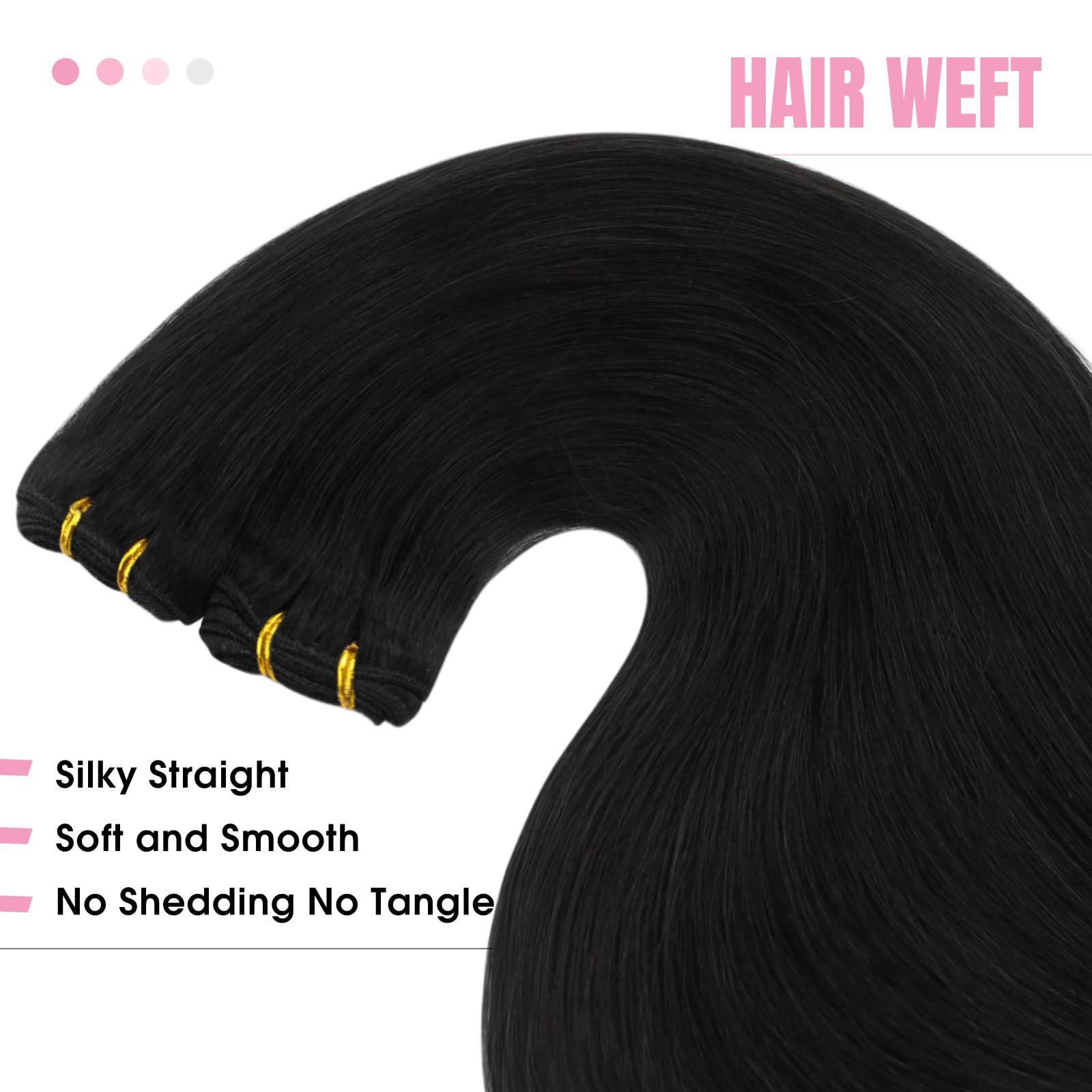YoungSee YoungSee Sew in Extensions Black Human Hair Weft Extensions Black Sew in Hair Extensions Real Human Hair Black Sew in Weft Hair Extensions Human Hair Black Natural-Looking Hair Extensions 22Inch 100G