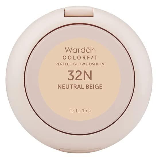 WARDAH WARDAH Colorfit P/Glow Cushion - 32N Neutral Beige 15g - Is a base makeup with glow finish & high coverage that is able to cover black stains & acne scars on the face, 0.5291 Ounce