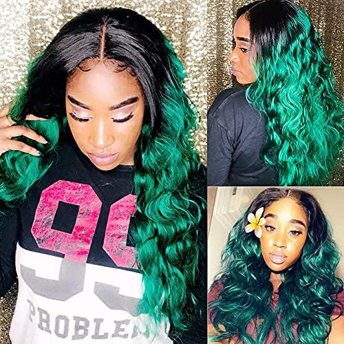 SEXAY SEXAY Hair 1b/Green 10A Brazilian Ombre Body Wave Weave Virgin Hair 3 Bundles 100% Human Hair Bundles, Green Remy Hair Extensions T1b/Green Color (18 20 22)