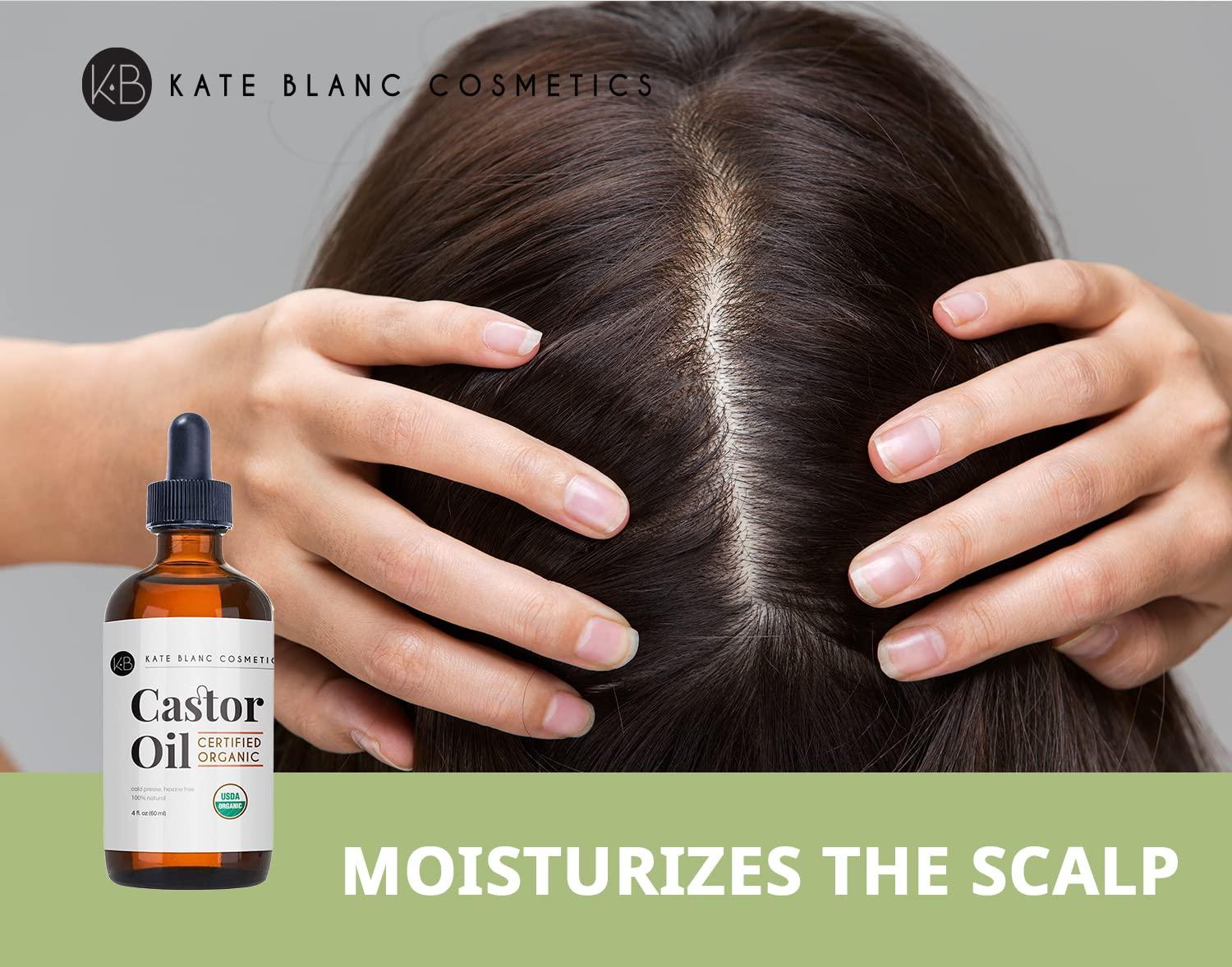 Kate Blanc Cosmetics Kate Blanc Cosmetics Organic Castor Oil (4oz). 100% Pure, Cold Pressed, Hexane Free in a Glass Bottle. Stimulate Growth for Eyelashes, Eyebrows, Hair. Skin Moisturizer & Oil Cleanse with Starter Kit