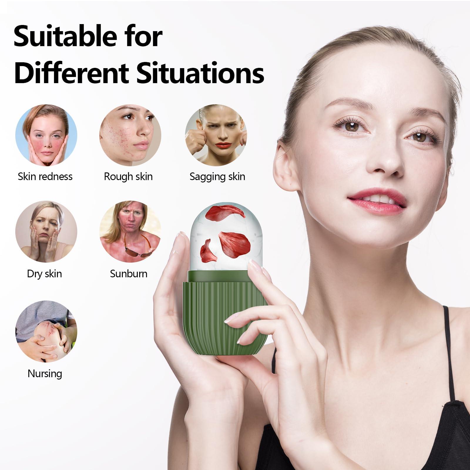 ZPU Ice Roller for Face and Eye, Silicone Ice Facial Roller Ice Holder, Face Ice Mold Skin Care, Face Icers Reusable Ice Cube Roller for Shrink Pores Anti Wrinkle Reduce Puffiness, Green