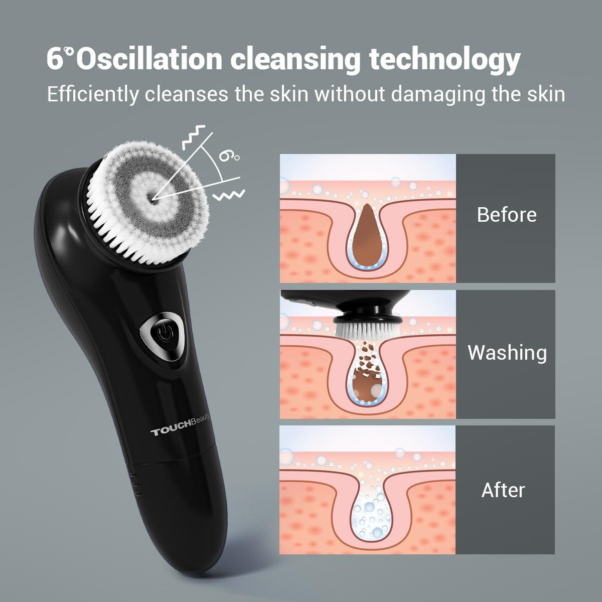 TOUCHBeauty TOUCHBeauty Facial Brush for Men Skin Scrubber with Advanced 6 Degree Oscillating Vibration Cleansing Technology, Waterproof Men's Facial Exfoliator Massager Black TB-1487