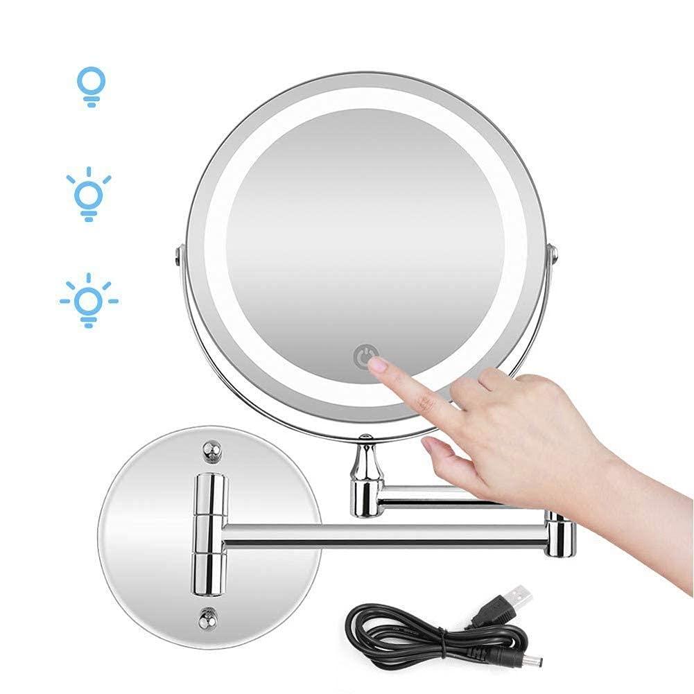 DJFHDIHRFHBVCASIJ Wall Mounted Mirror 1X/10X Magnification Double Side,Folding Vanity Lamp Retractable 360 Rotating Function Shaving Mirror